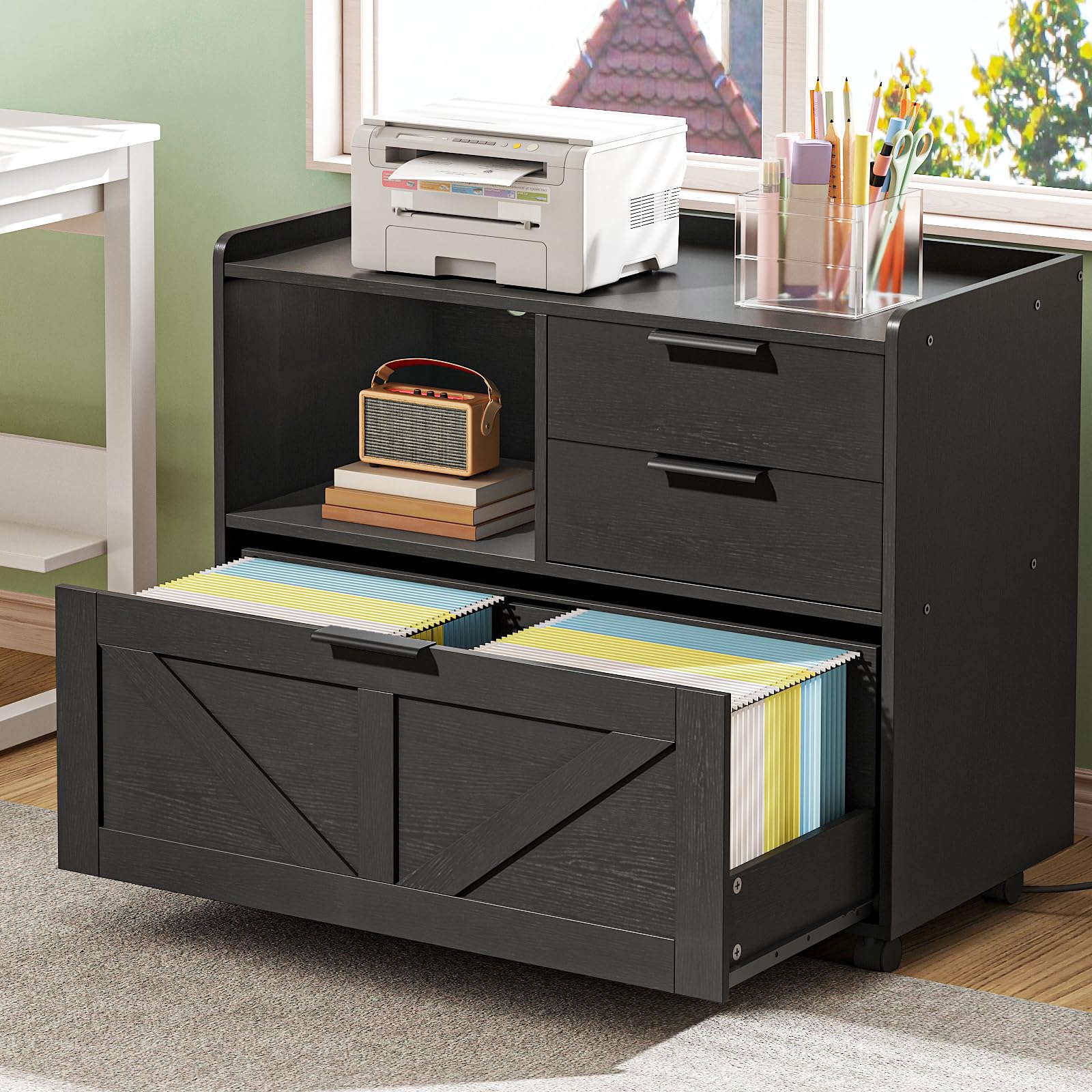 hoobro-caisson-de-bureau-noir-roulettes-avec-prise image 8