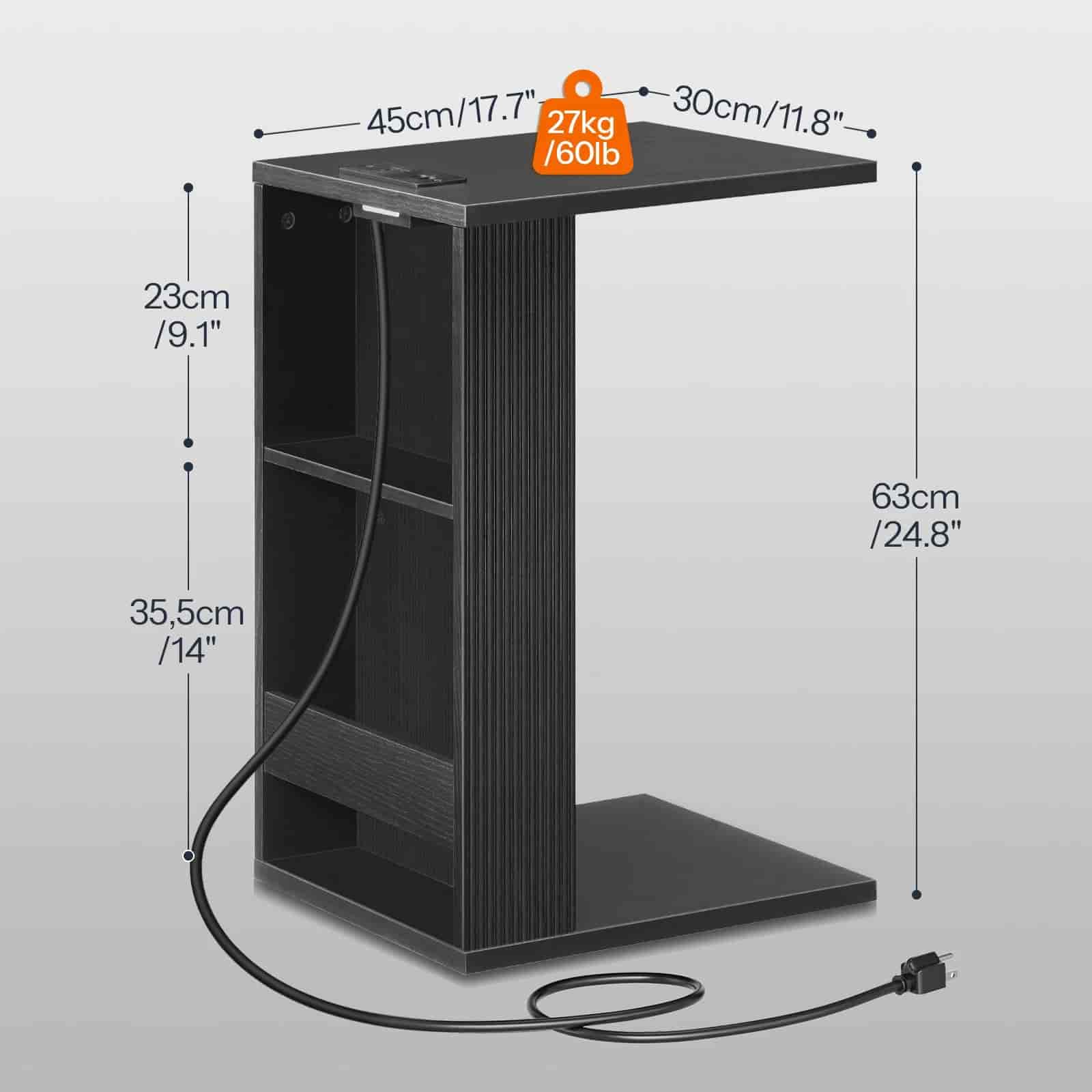 hoobro-table-d-appoint-en-c-noire-avec-station-de-charge-salon image 3