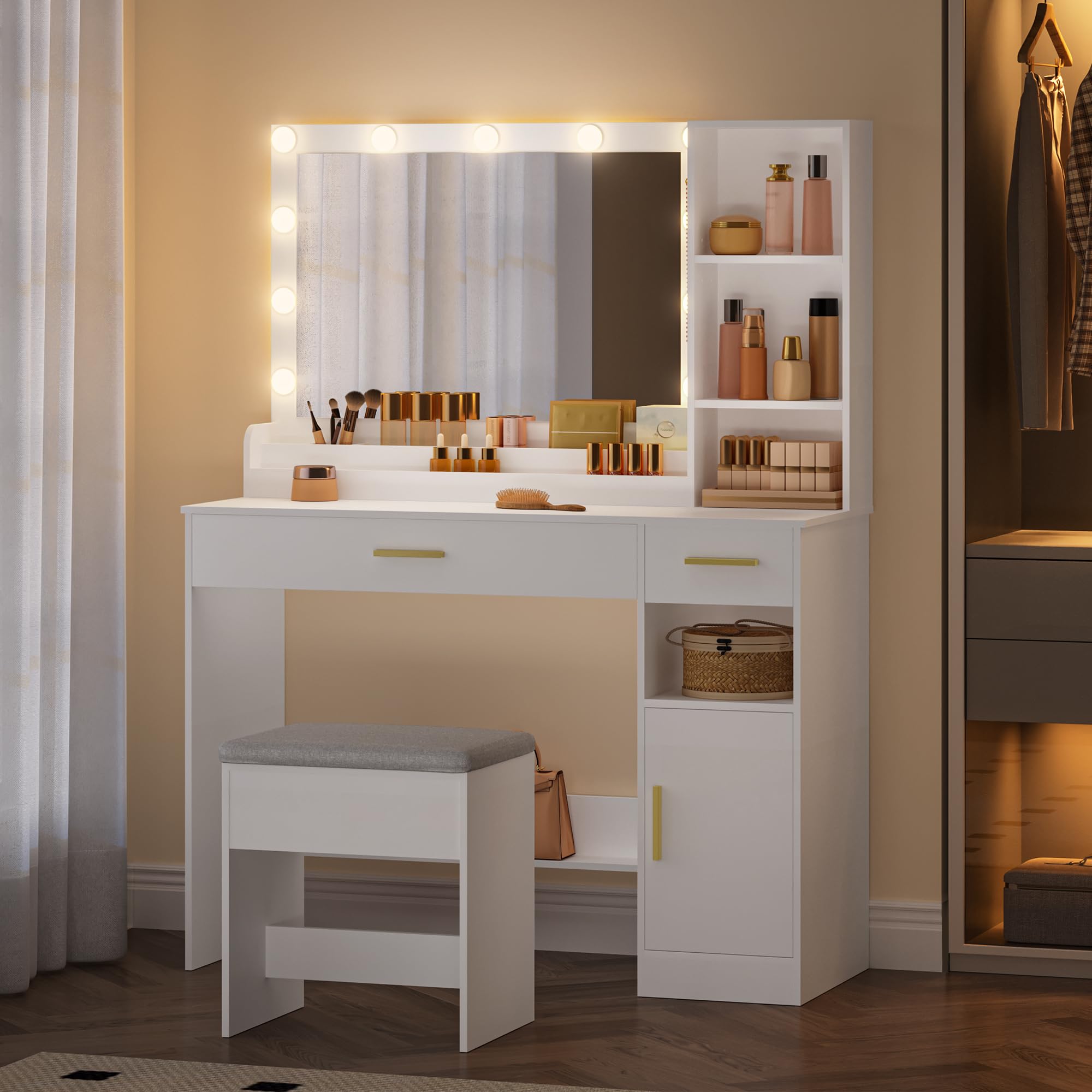 hexcelen-coiffeuse-led-blanche-108-cm-avec-tabouret image 3