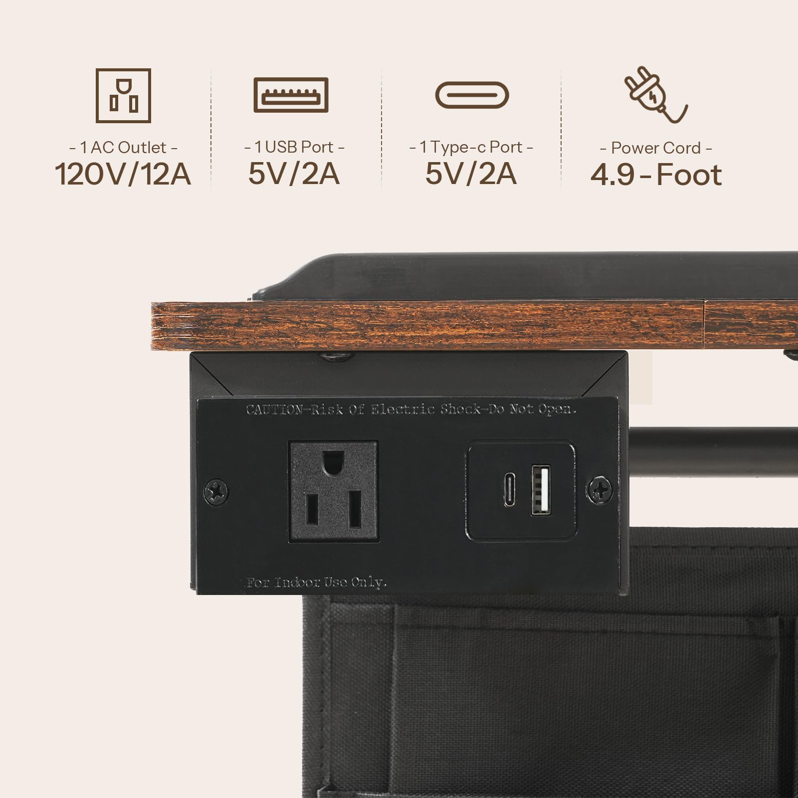 hoobro-side-tables-bout-de-canap-marron-hauteur-r-glable-avec-prise image 6