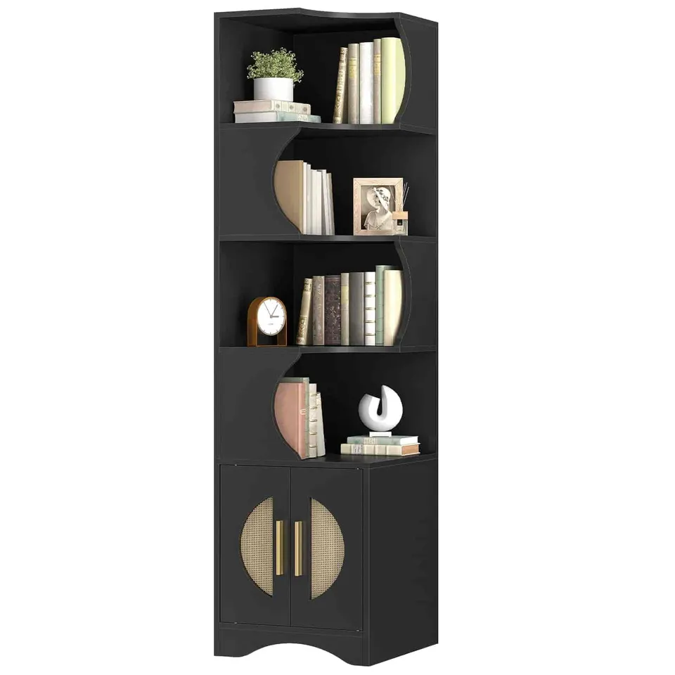 hoobro-bookshelves-biblioth-que-d-angle-noire-180-cm-porte-tiss-e image 1
