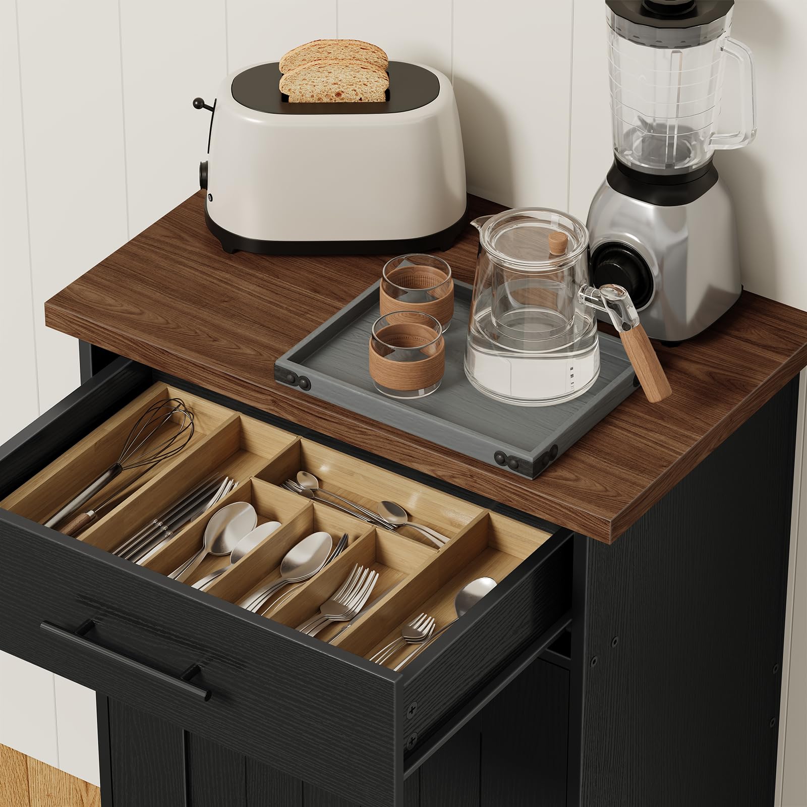 hoobro-panier-linge-bois-noir-basculant-avec-tiroir image 7