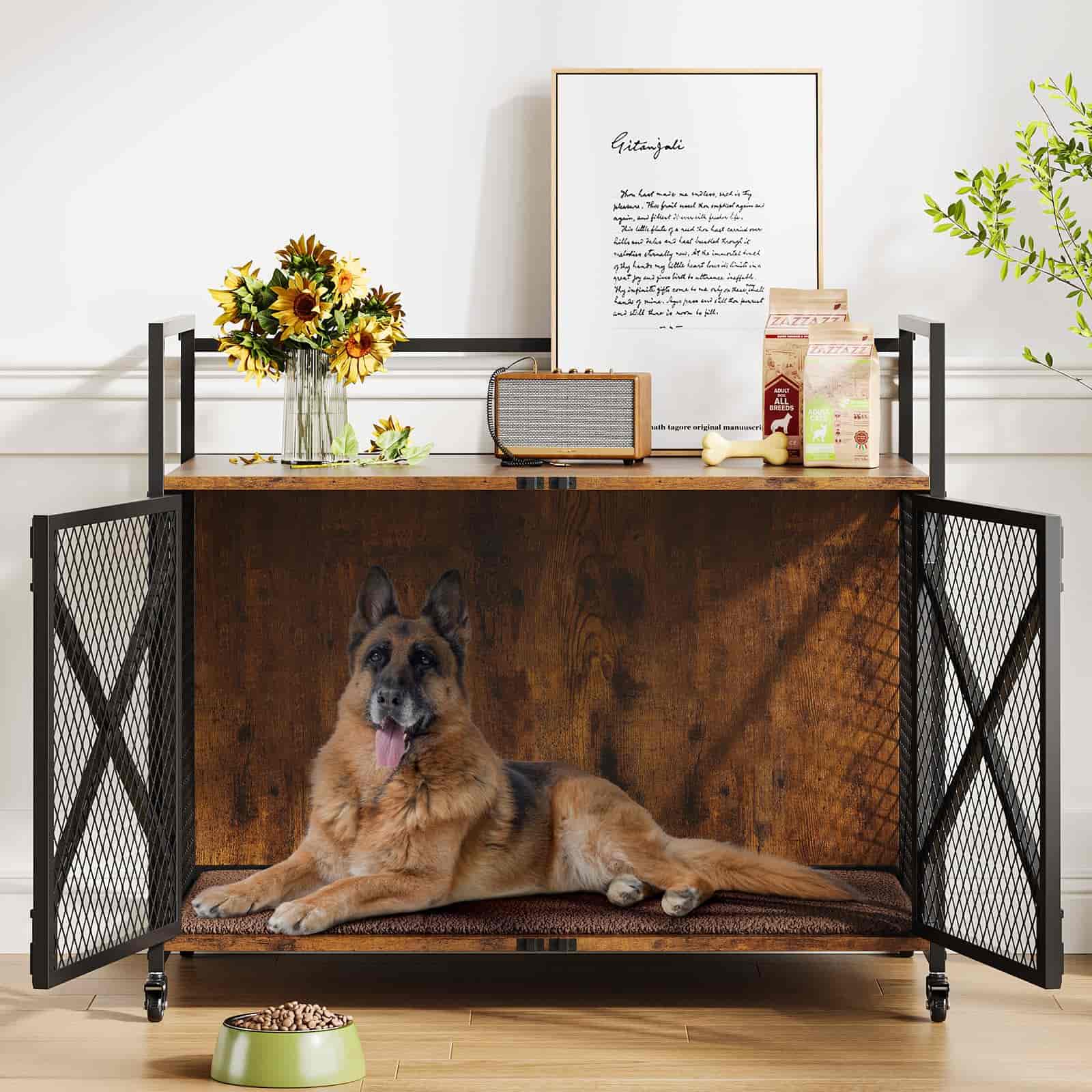 hoobro-pet-furniture-niche-chien-marron-roulettes-104-cm image 3