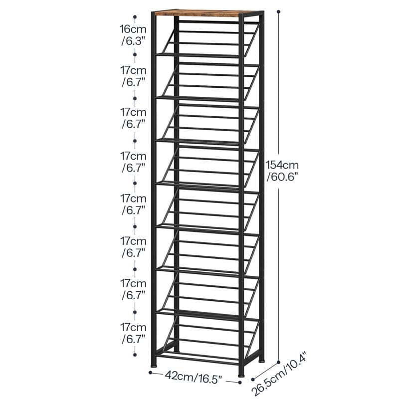 hoobro-shoe-racks-9-niveaux-meuble-chaussures-marron-inclin image 3