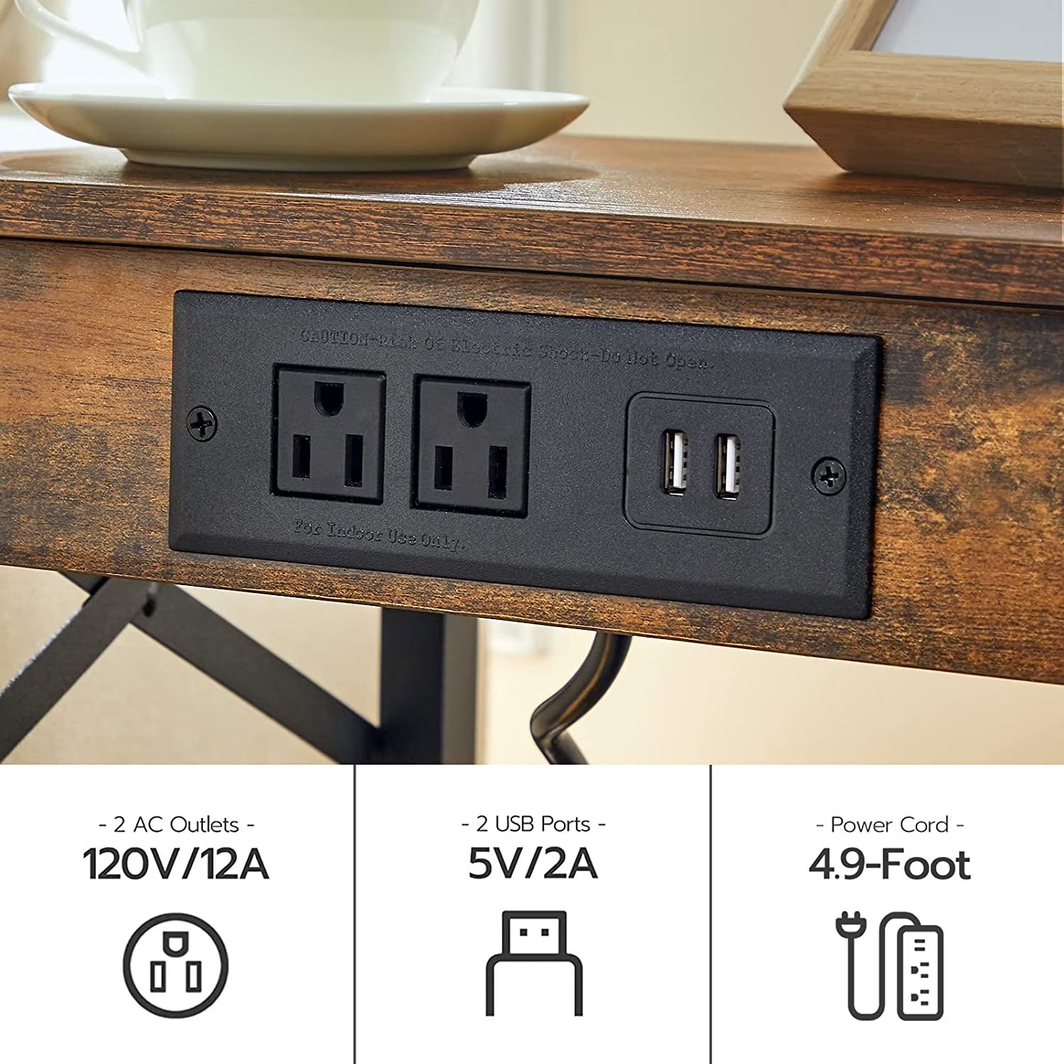 hoobro-table-de-chevet-avec-station-de-charge-marron-tiroir image 6