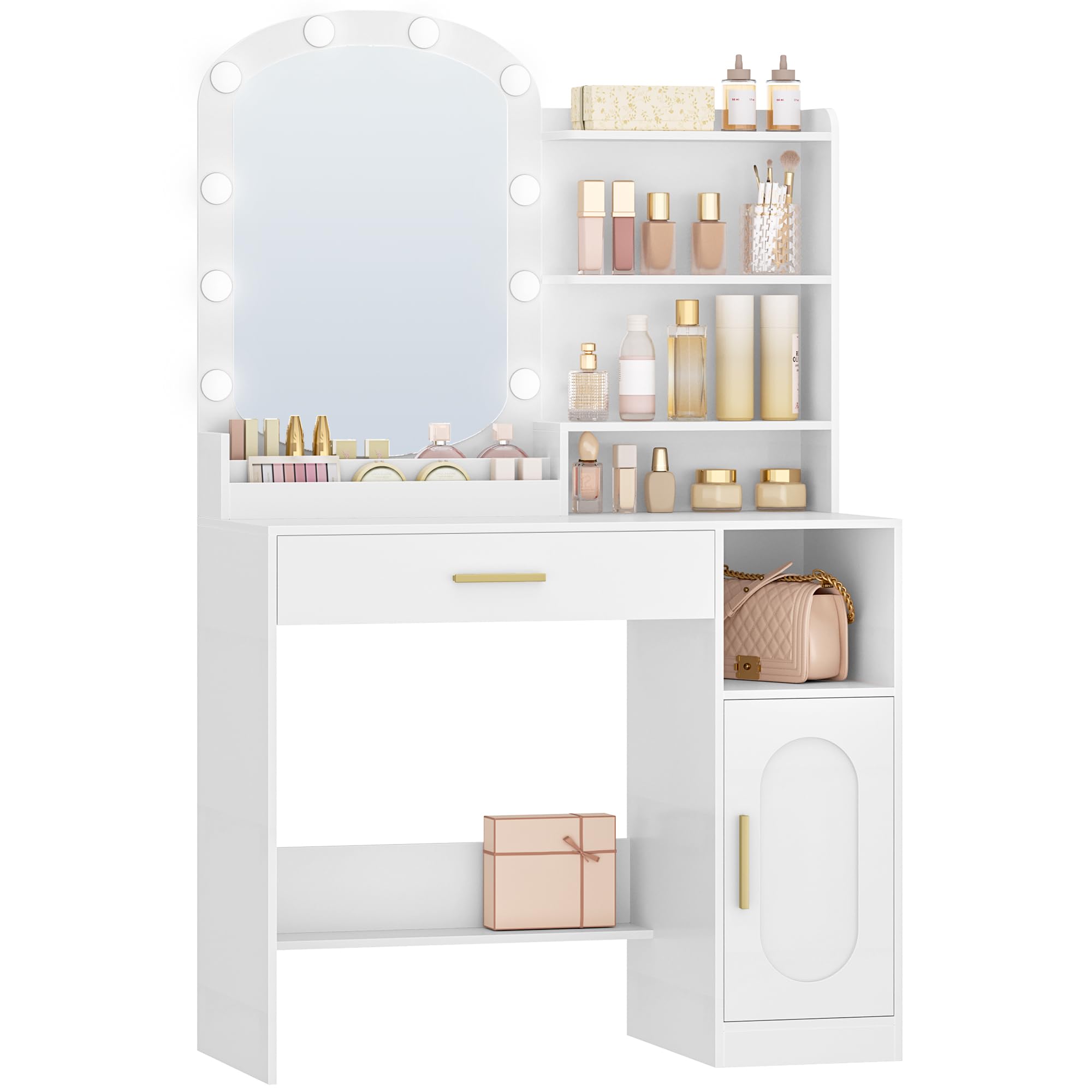 hexcelen-coiffeuse-miroir-ovale-led-table-maquillage-blanc-90-cm image 7