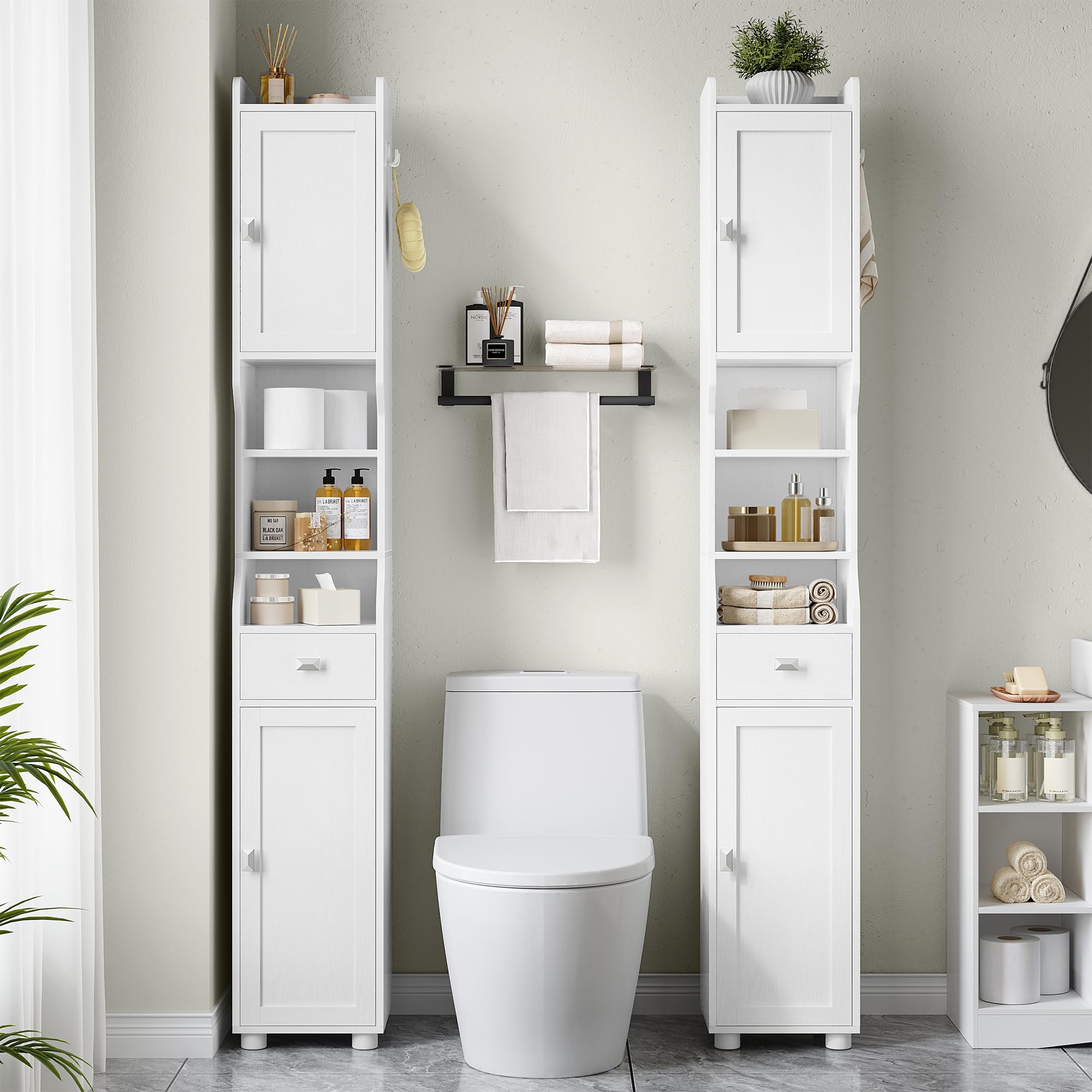 hexcelen-meuble-salle-de-bain-troit-28x28x180-blanc-tiroir image 5