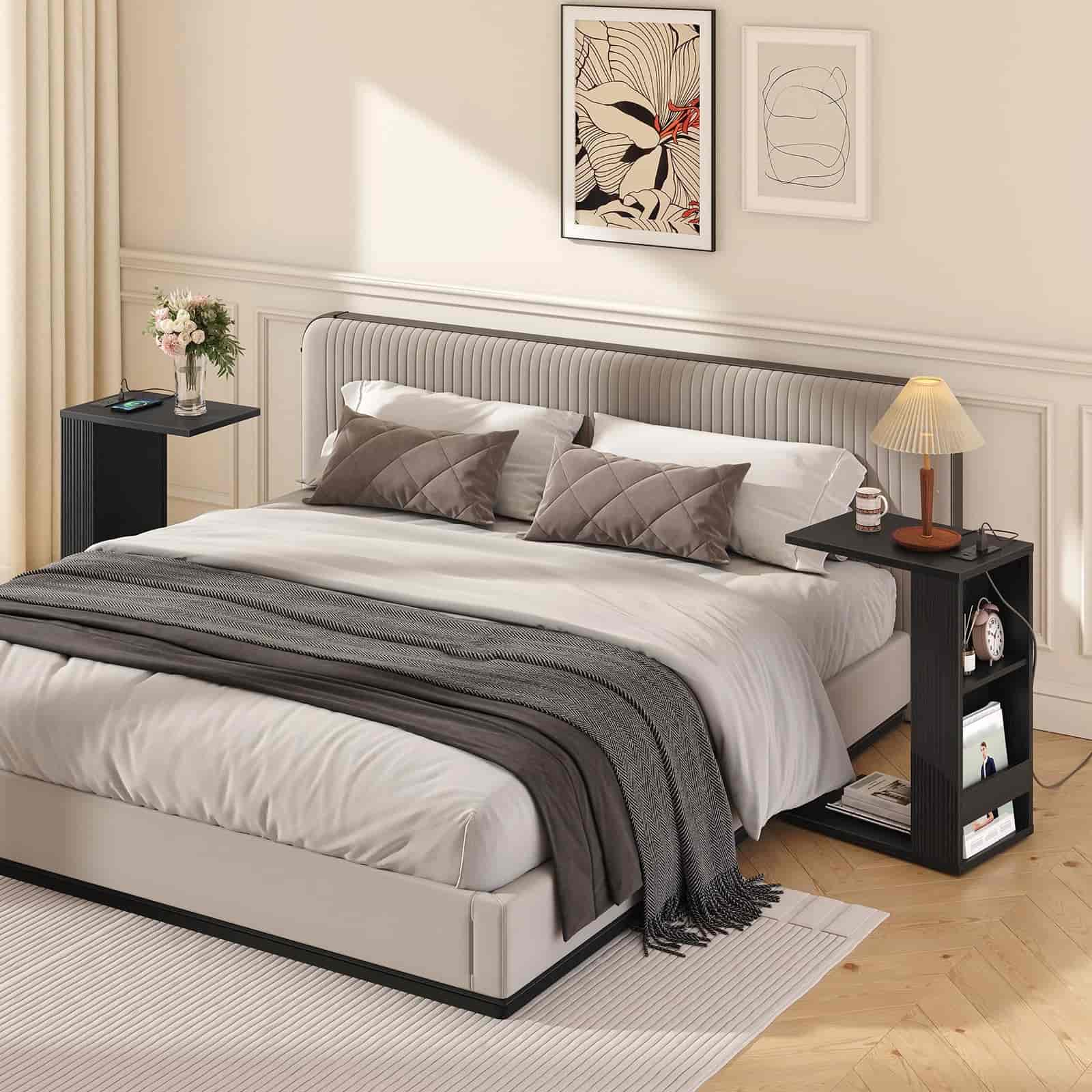 hoobro-table-d-appoint-en-c-noire-avec-station-de-charge-salon image 7
