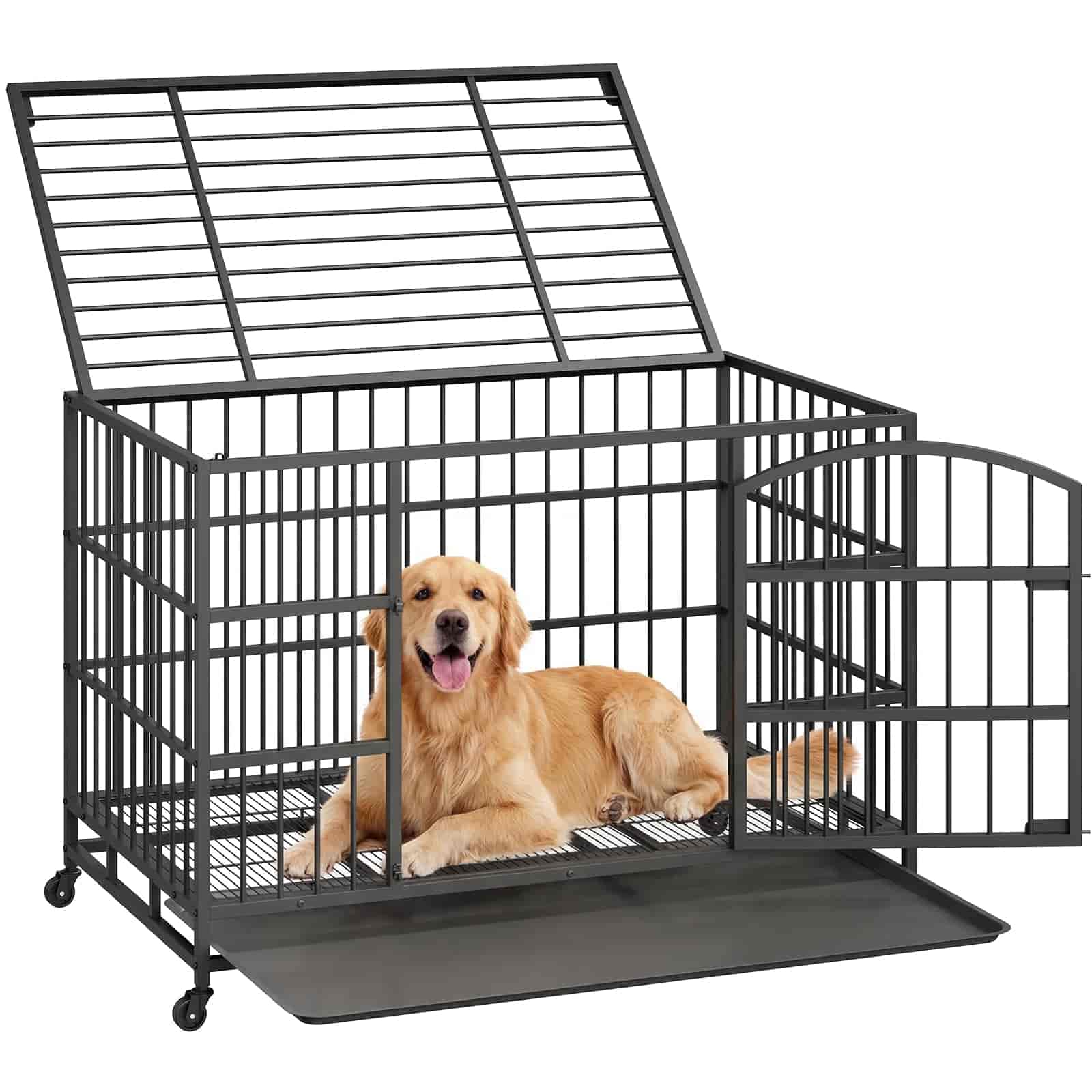 hoobro-cage-chien-48-pouces-noire-m-tal-roulettes image 1