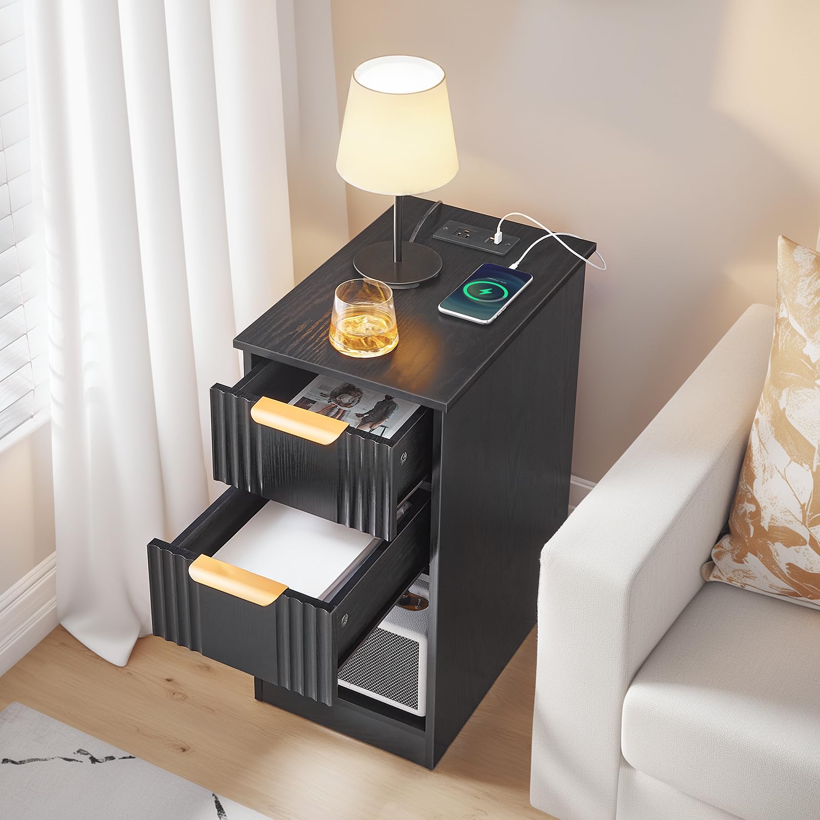 hoobro-table-de-chevet-noire-cannel-e-avec-station-charge image 4