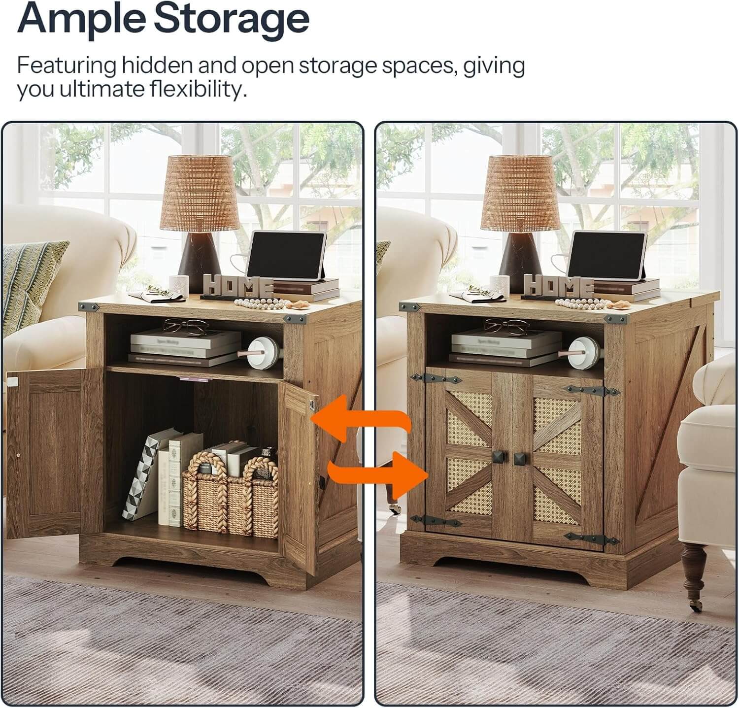 hoobro-side-tables-bout-de-canap-marron-prise-usb-rotin image 5
