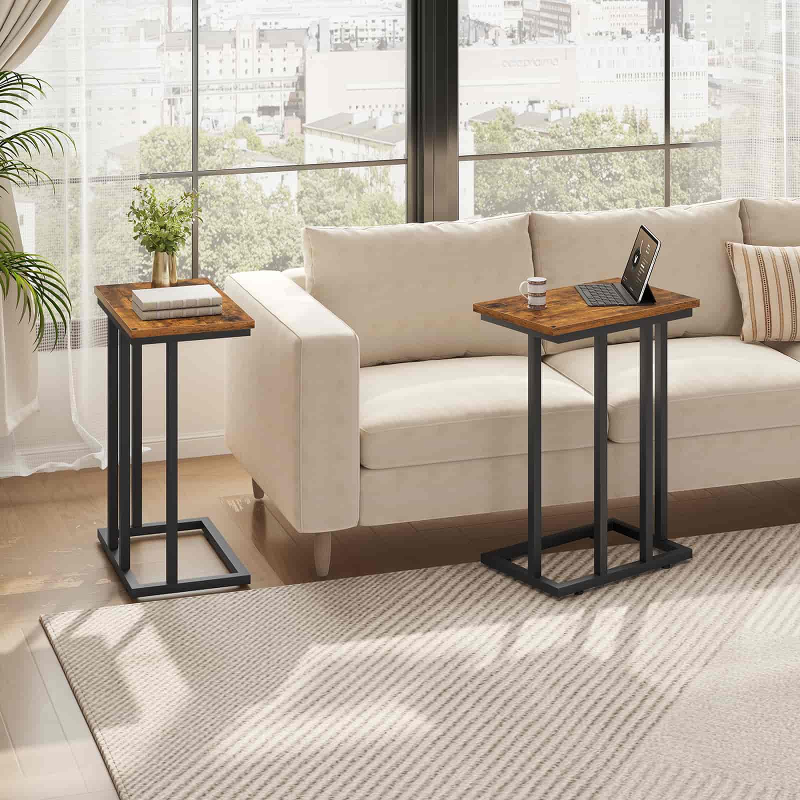 hoobro-table-appoint-en-c-dessus-bois-marron image 4