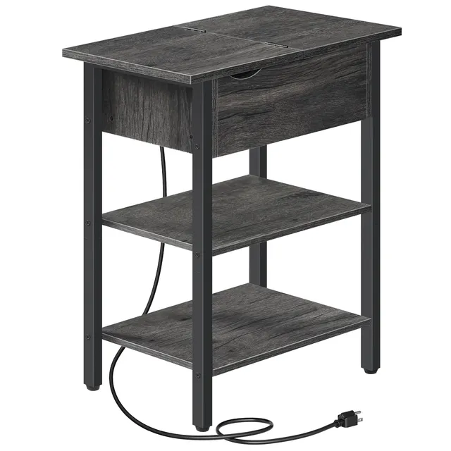 hoobro-bc341bz01-table-de-chevet-noire-troite-avec-prise image 1