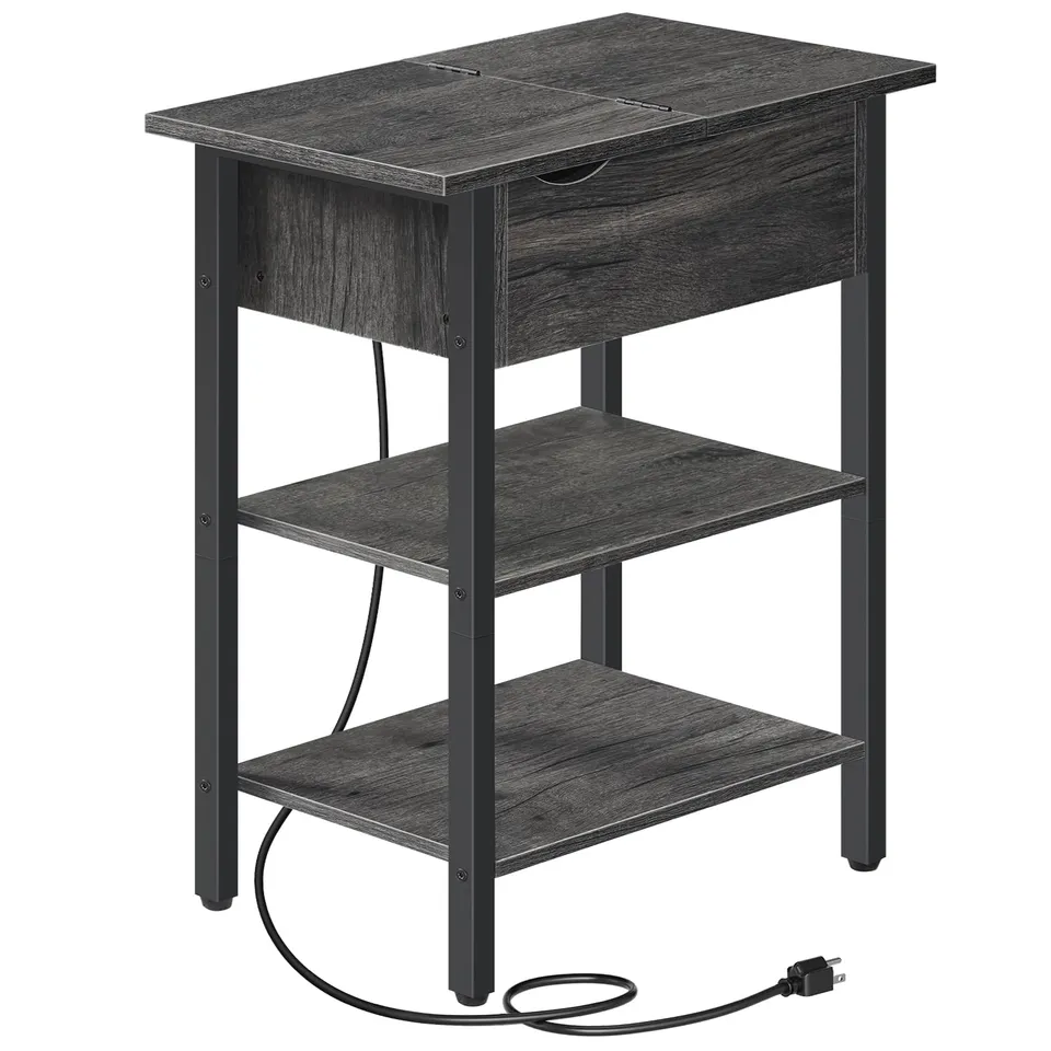 hoobro-bc341bz01-table-de-chevet-noire-troite-avec-prise image 1