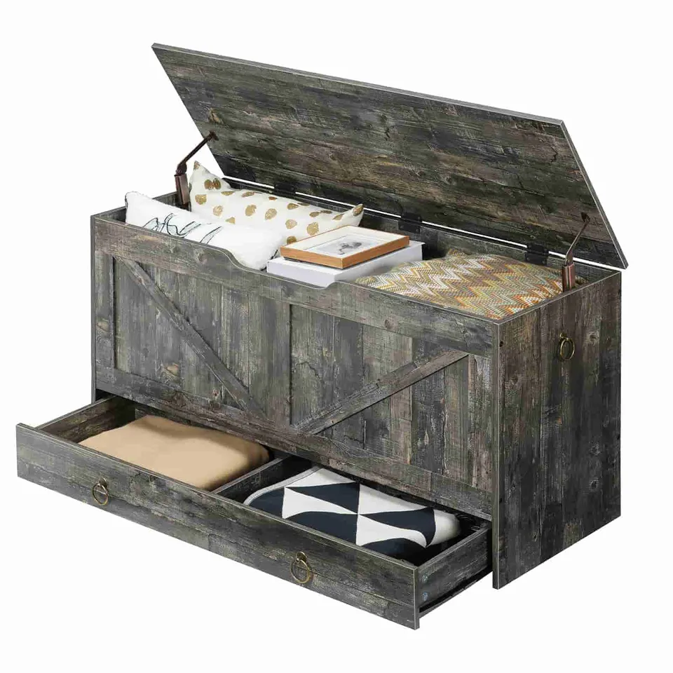 hoobro-banc-coffre-bois-jouets-gris-grand-mod-le image 1