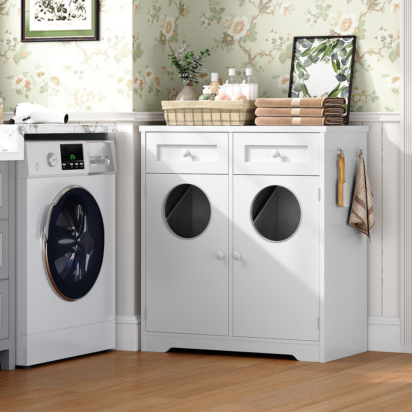 hoobro-wt36xy01-meuble-panier-linge-double-blanc image 2