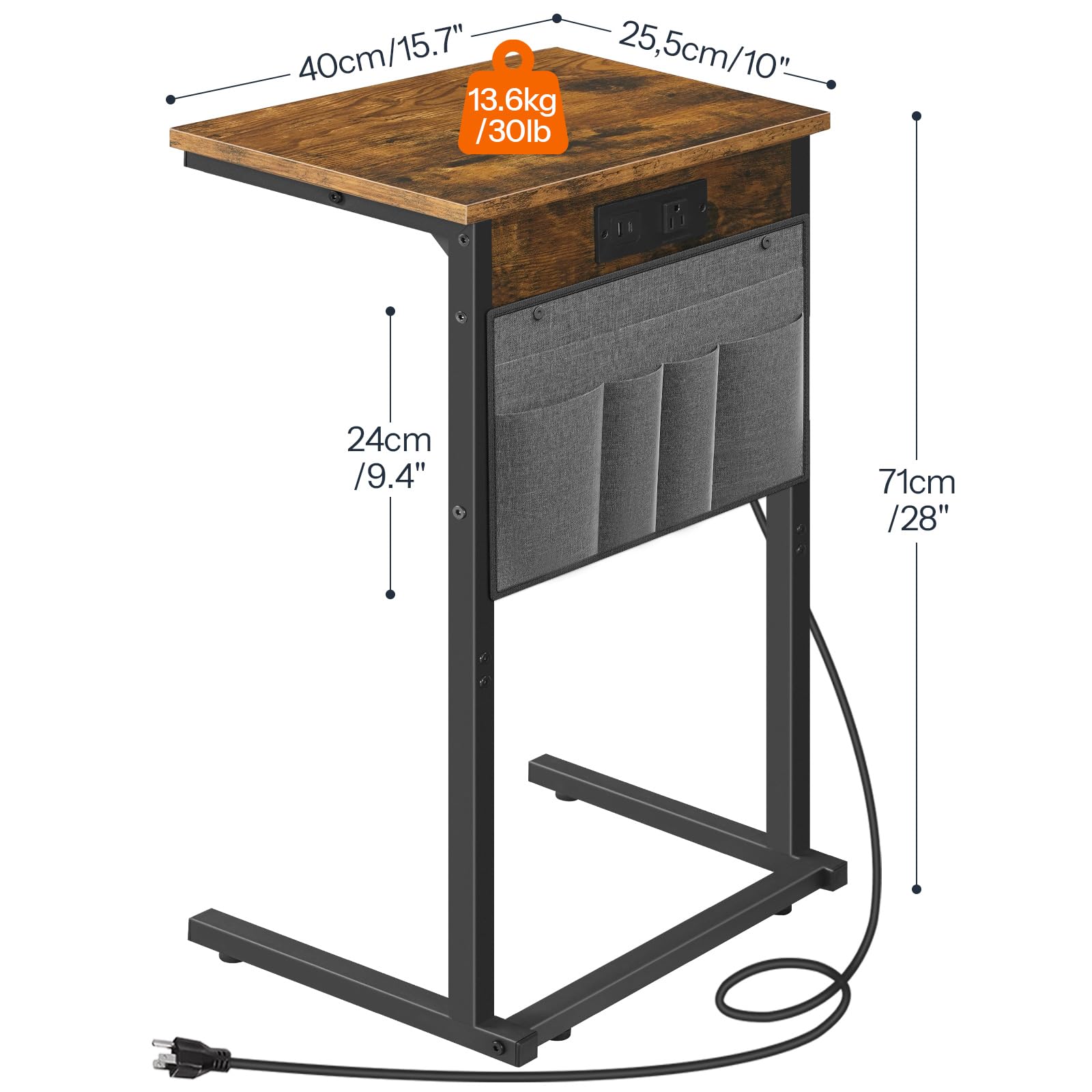 hoobro-table-d-appoint-en-c-marron-avec-station-charge image 4