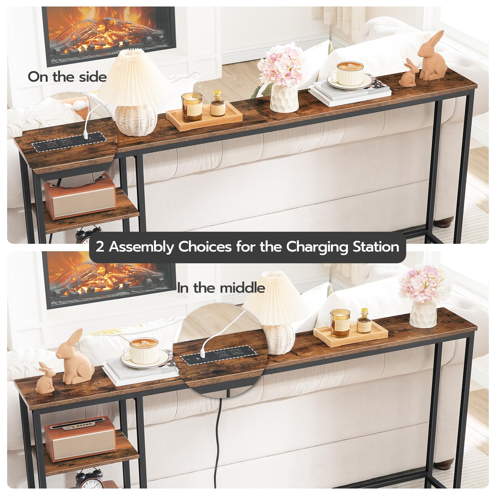 hoobro-console-table-console-marron-160-cm-avec-prises-usb image 8