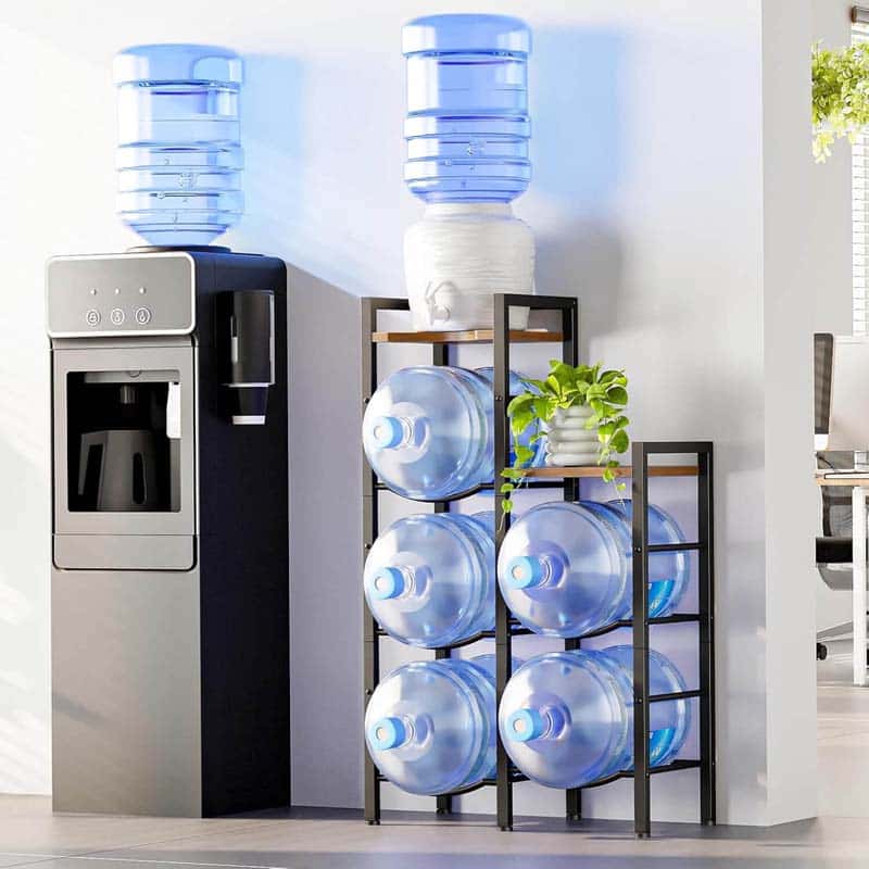 hoobro-storage-racks-porte-bouteilles-5-gallons-marron-acier-bois image 2
