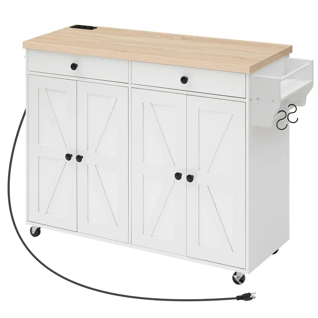hoobro-lot-de-cuisine-roulettes-blanc-avec-prise image 1