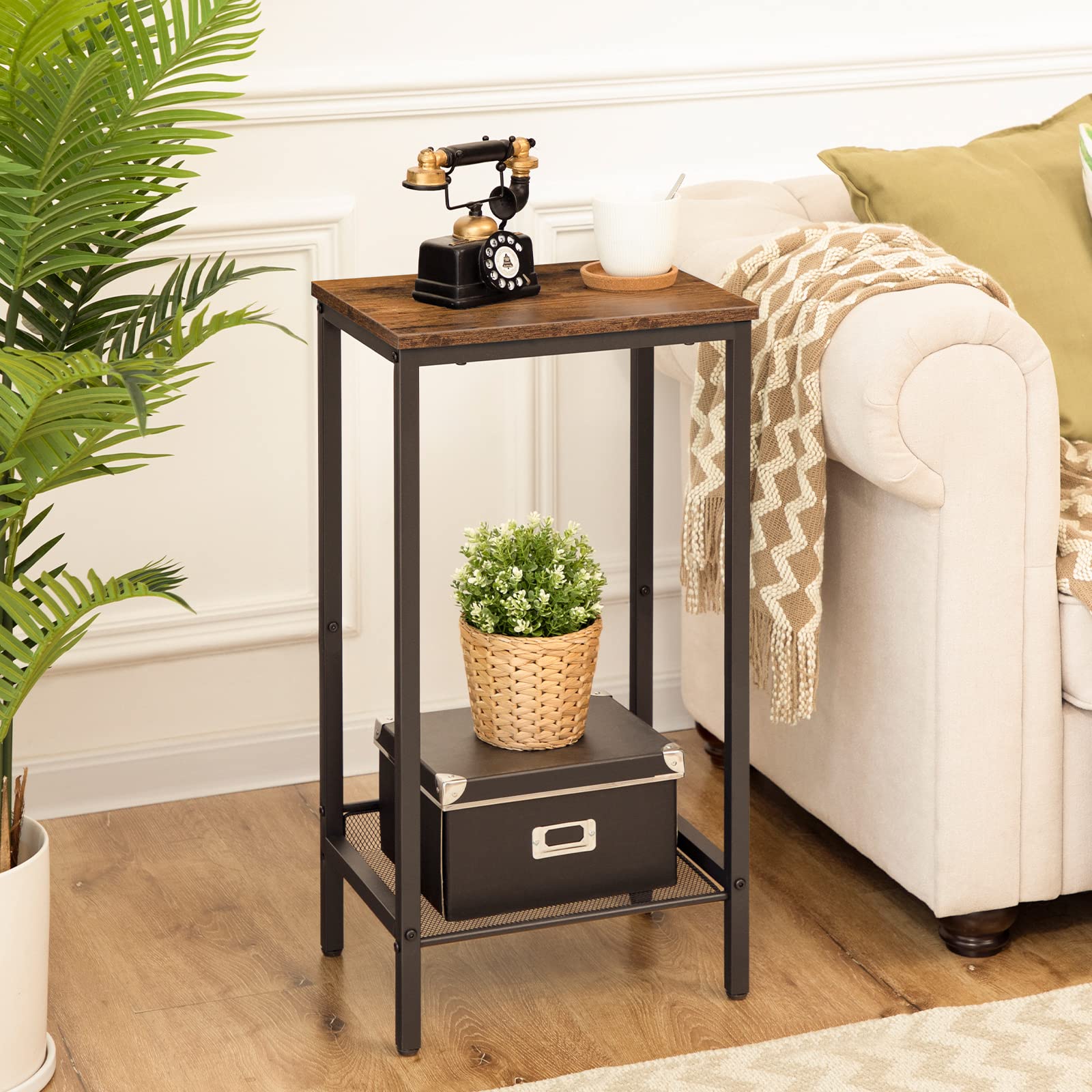 hoobro-table-d-appoint-haute-marron-style-industriel image 2