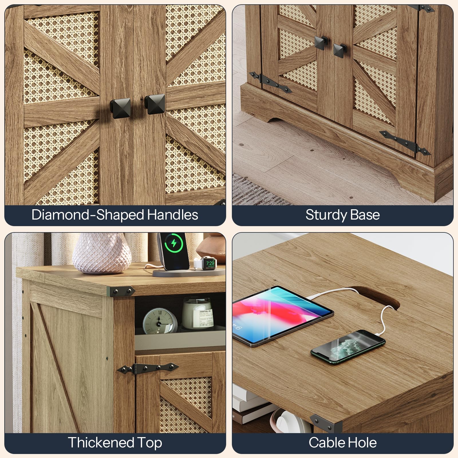 hoobro-side-tables-bout-de-canap-marron-prise-usb-rotin image 6