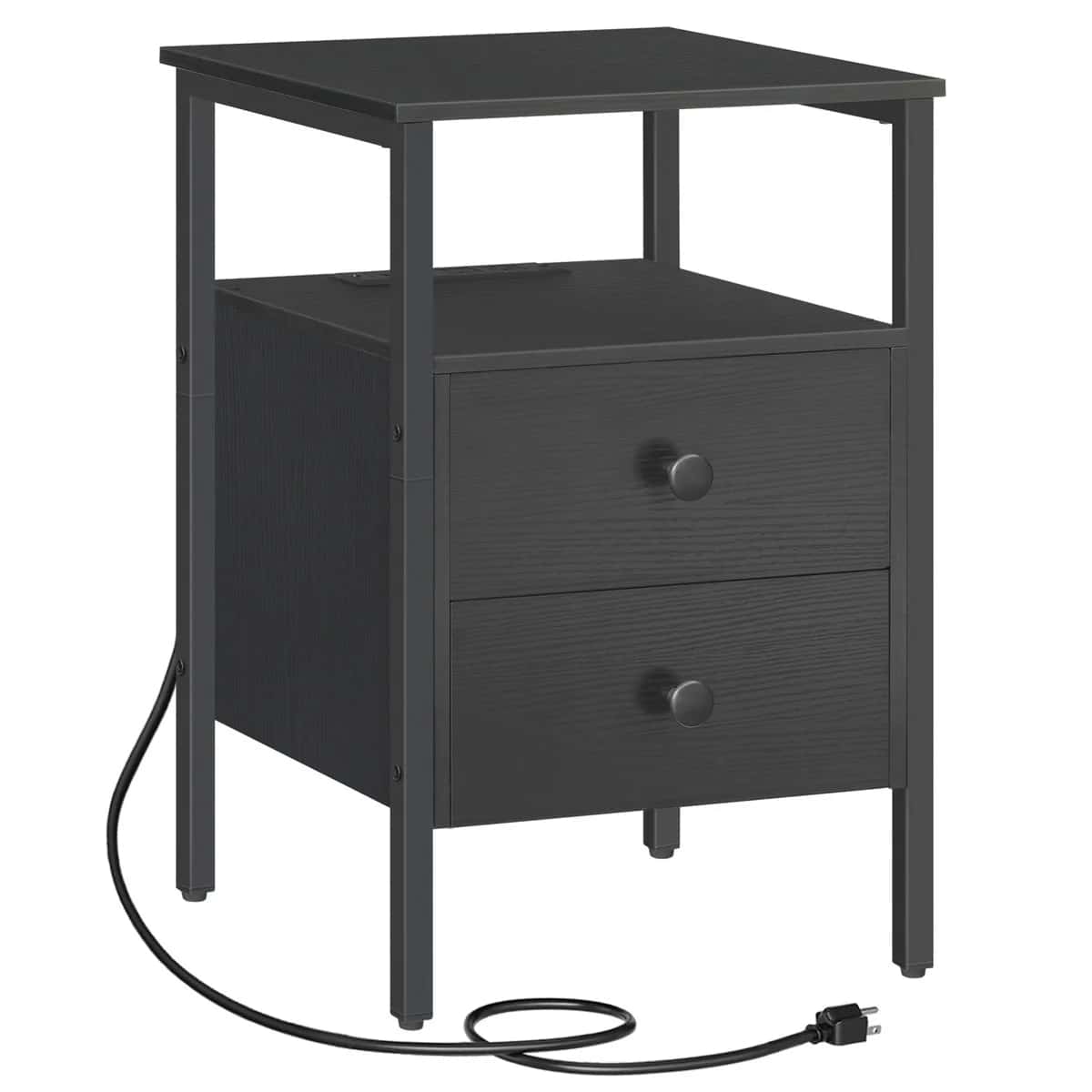 hoobro-table-de-nuit-noire-2-tiroirs-prises-lot-de-2 image 4