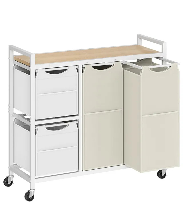 hoobro-panier-linge-4-bacs-blanc-127-l-trieur-roulettes image 1