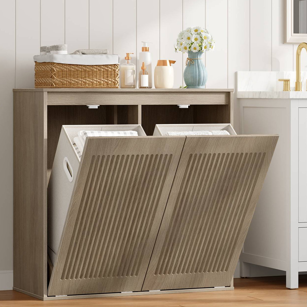 hoobro-panier-linge-double-basculant-greige image 2