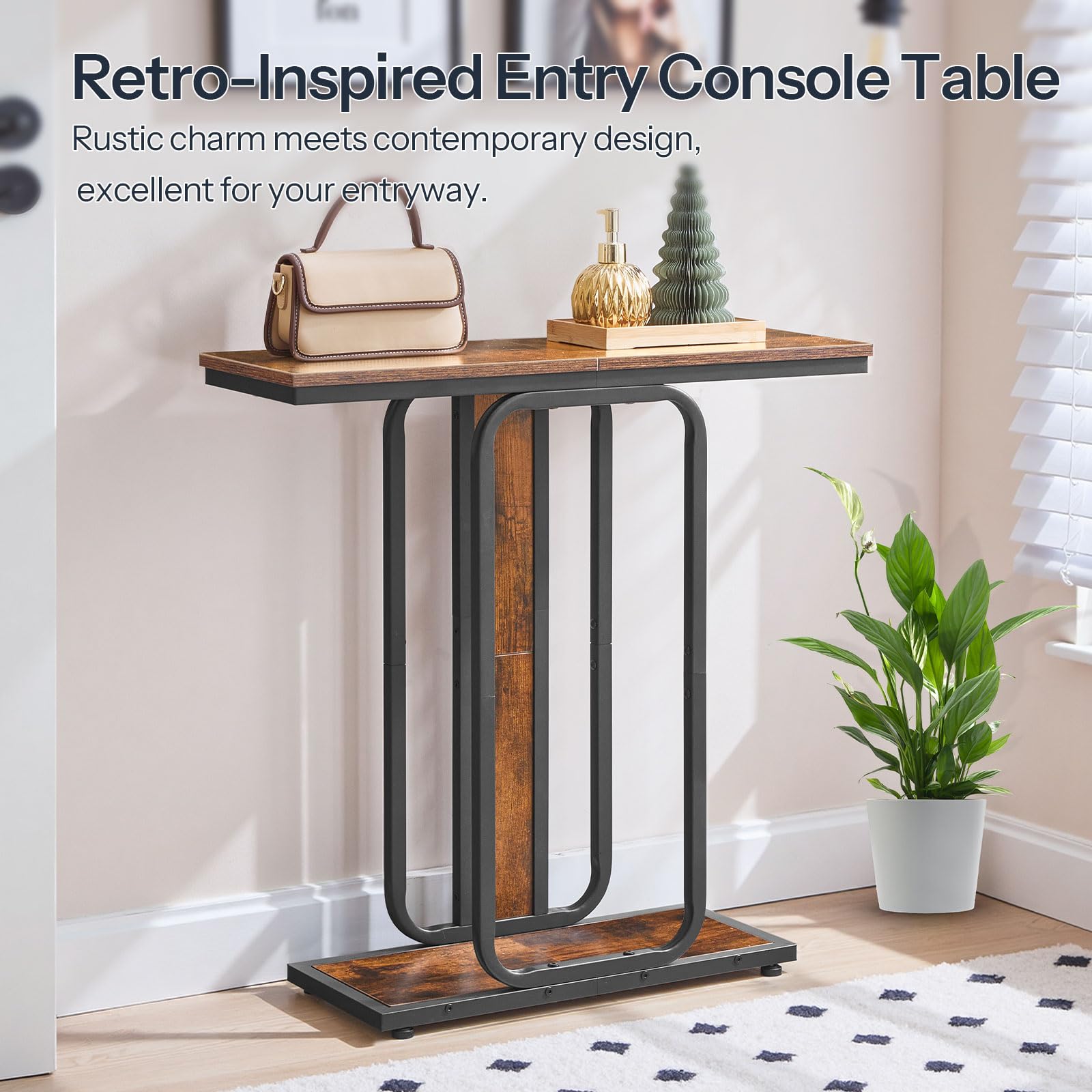 hoobro-table-console-entr-e-marron-troite-2-niveaux image 6