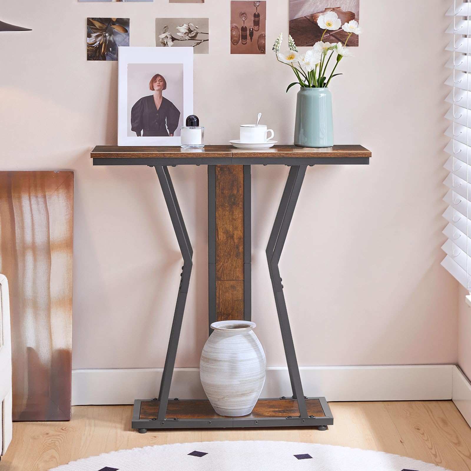hoobro-console-table-console-marron-75-cm-2-tages-troite image 2