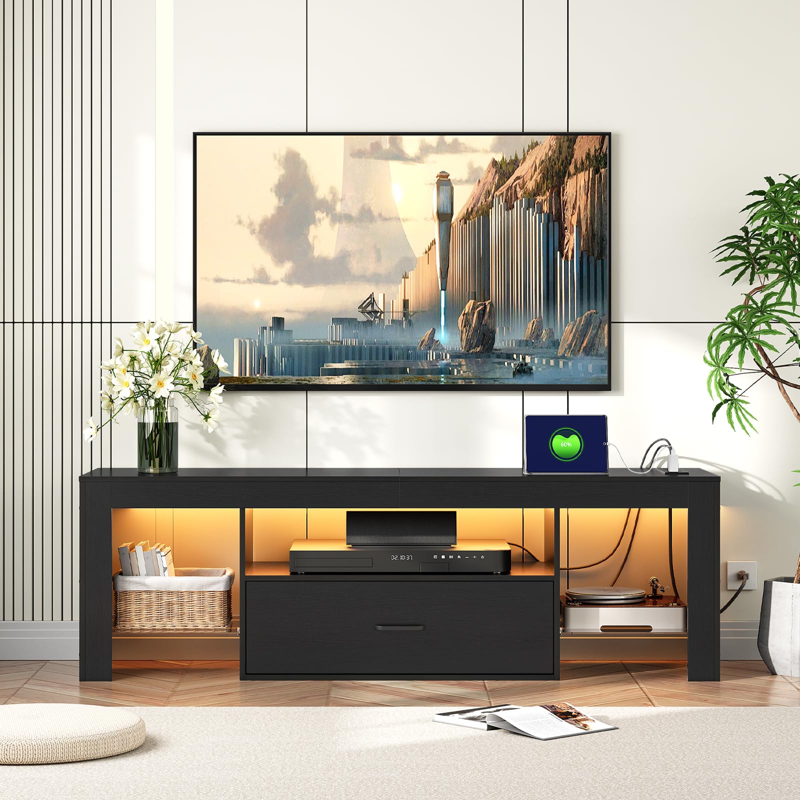 hoobro-meuble-tv-led-65-pouces-noir-avec-prises image 5