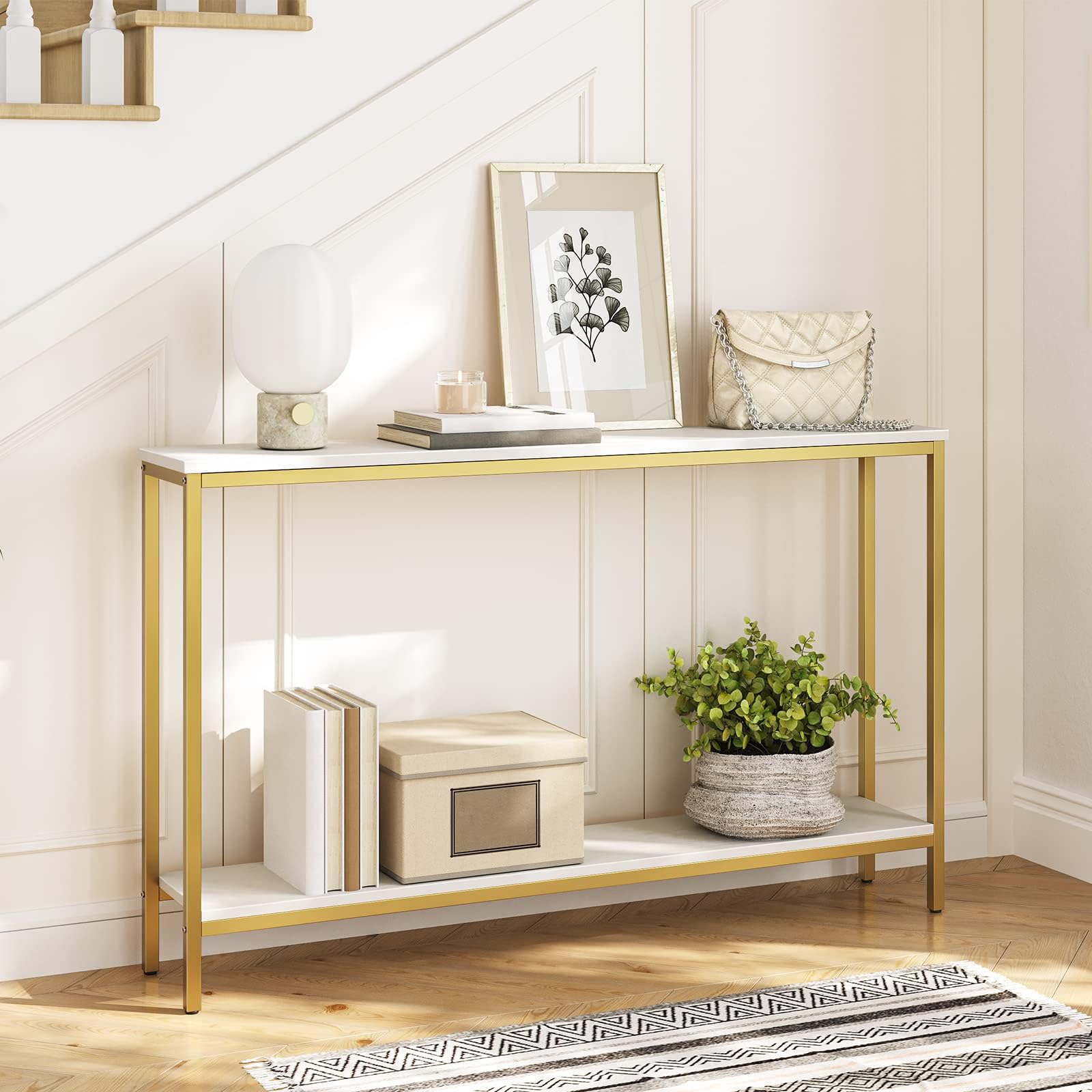 hoobro-console-table-console-120cm-blanc-dor image 2