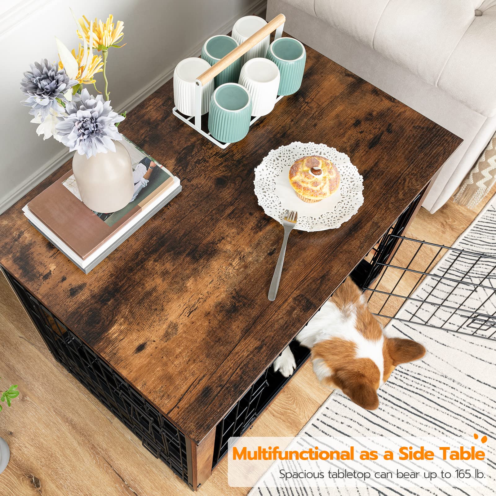 hoobro-pet-niche-chien-bois-32-5-pouces-plateau-marron image 4