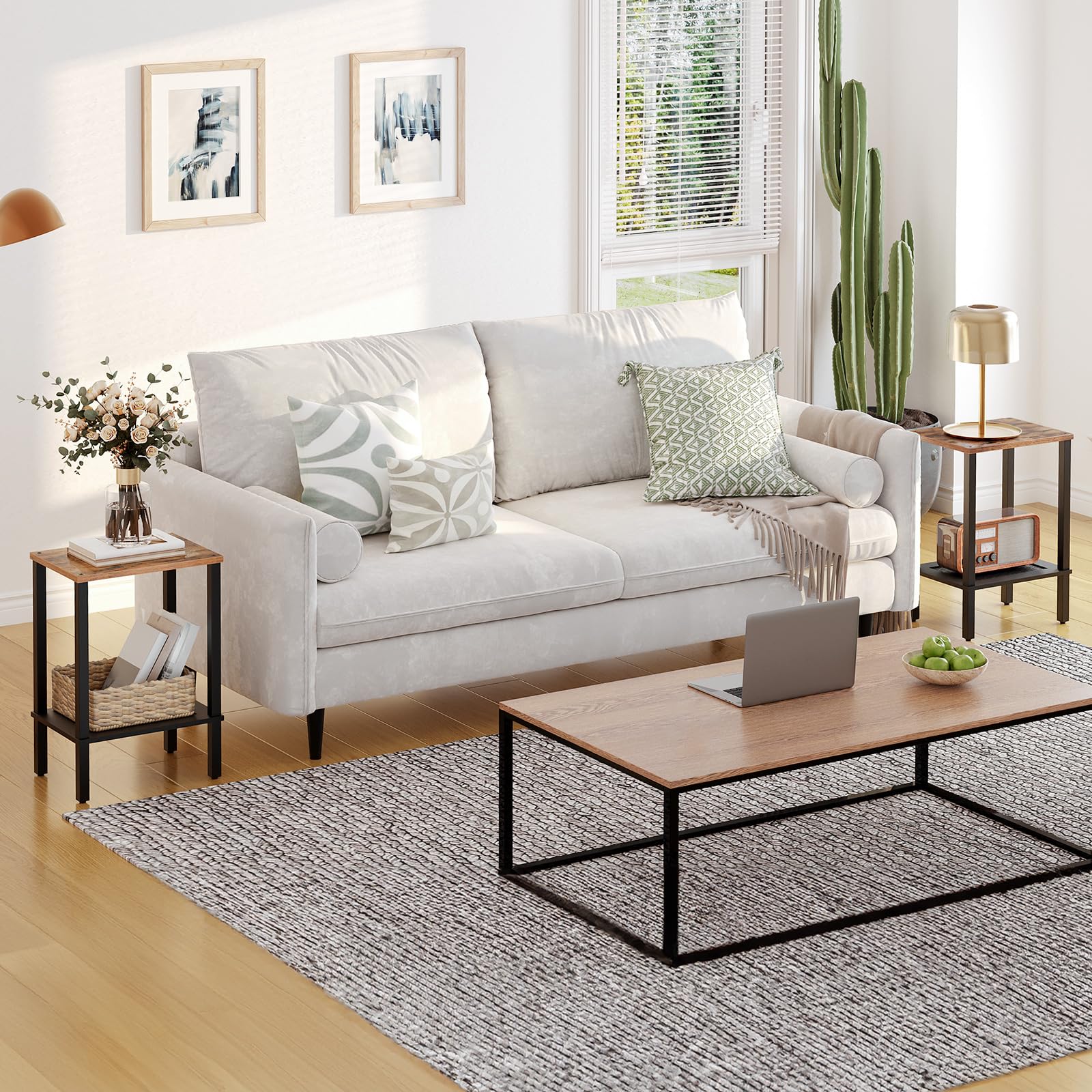 hoobro-side-tables-table-d-appoint-2-niveaux-marron image 5