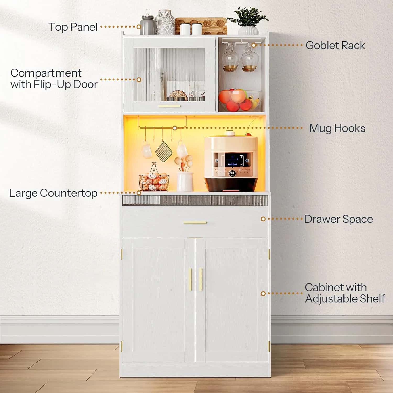 hoobro-armoire-cuisine-blanche-67-pouces-led-et-prises image 5