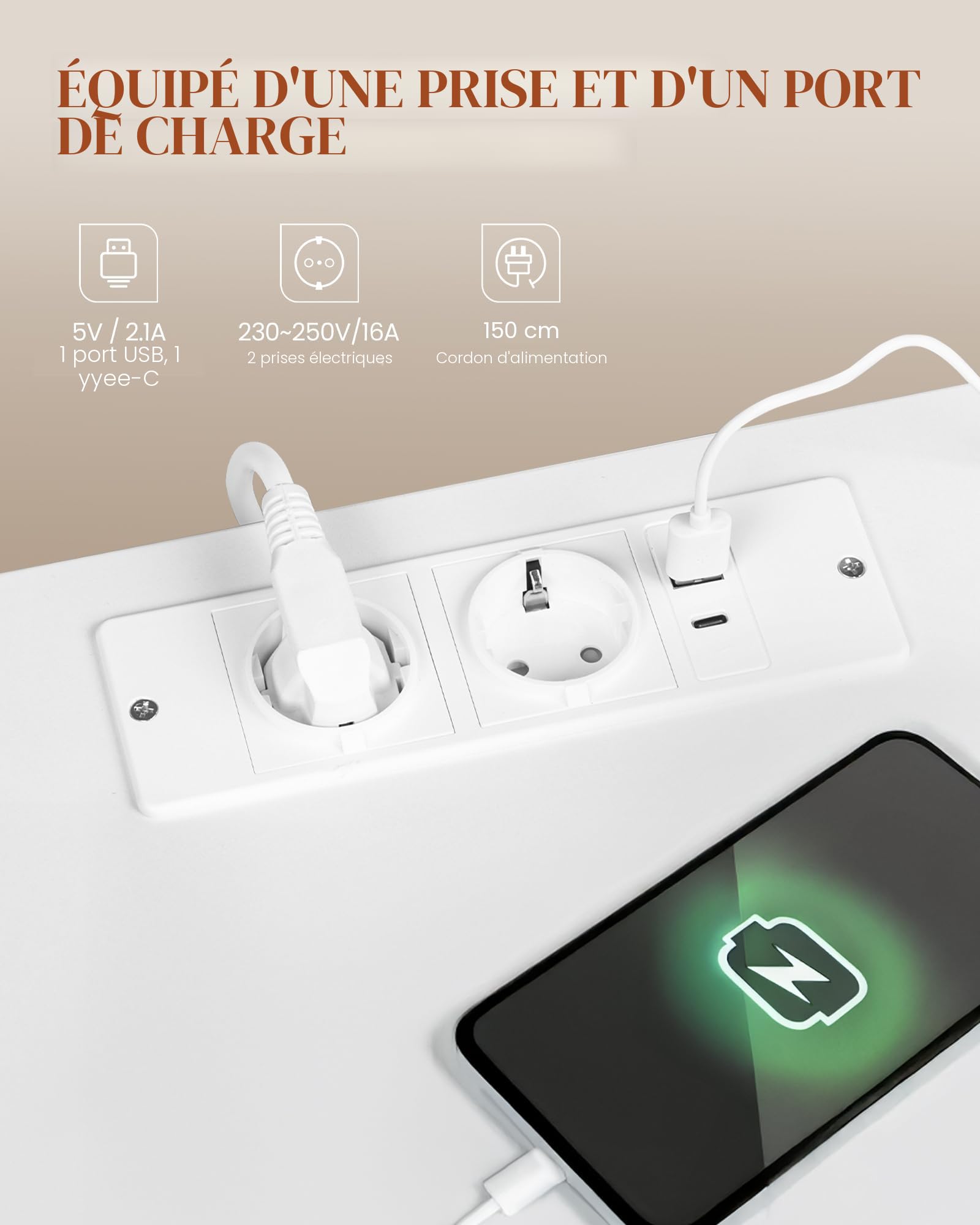 hexcelen-tables-de-chevet-lot-2-tables-nuit-blanches-prises-usb image 5