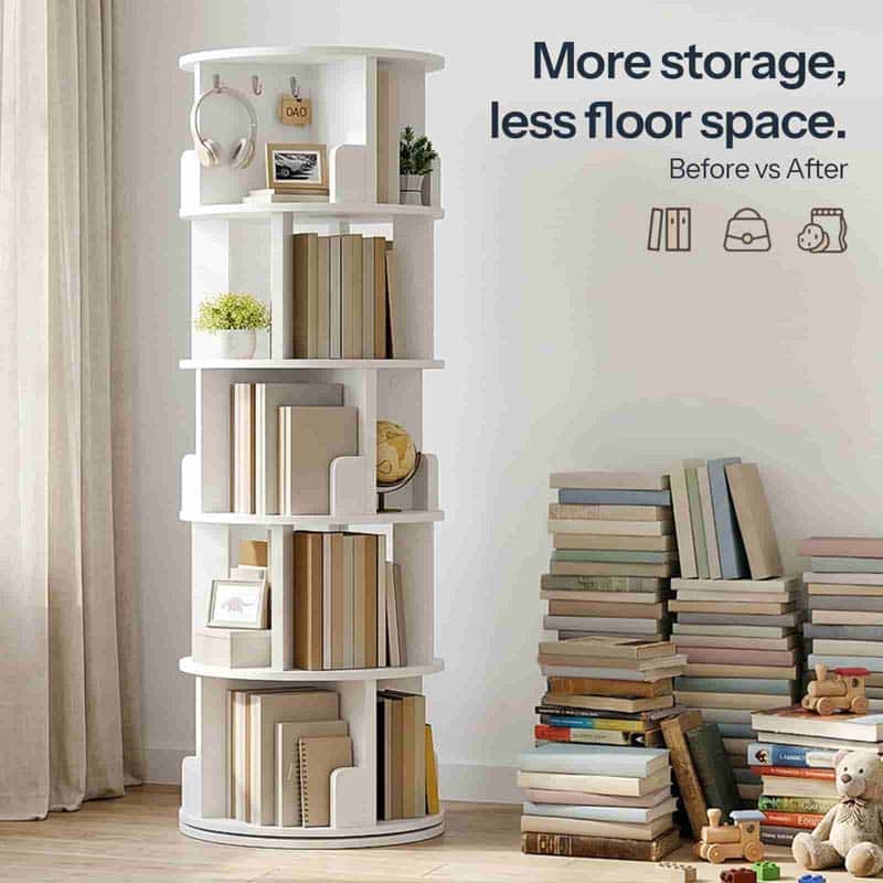 hoobro-bookshelves-biblioth-que-pivotante-5-tages-blanche image 7