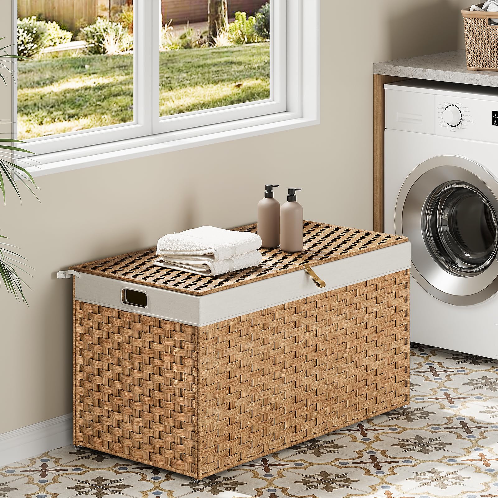 hoobro-storage-baskets-panier-rangement-160l-naturel-avec-couvercle image 2