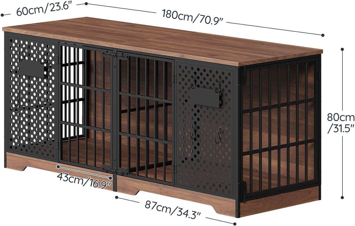 hoobro-double-niche-chien-meuble-tv-180-cm-noyer image 2