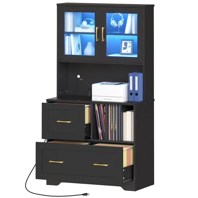 hoobro-caisson-2-tiroirs-classeur-noir-led-usb image 1