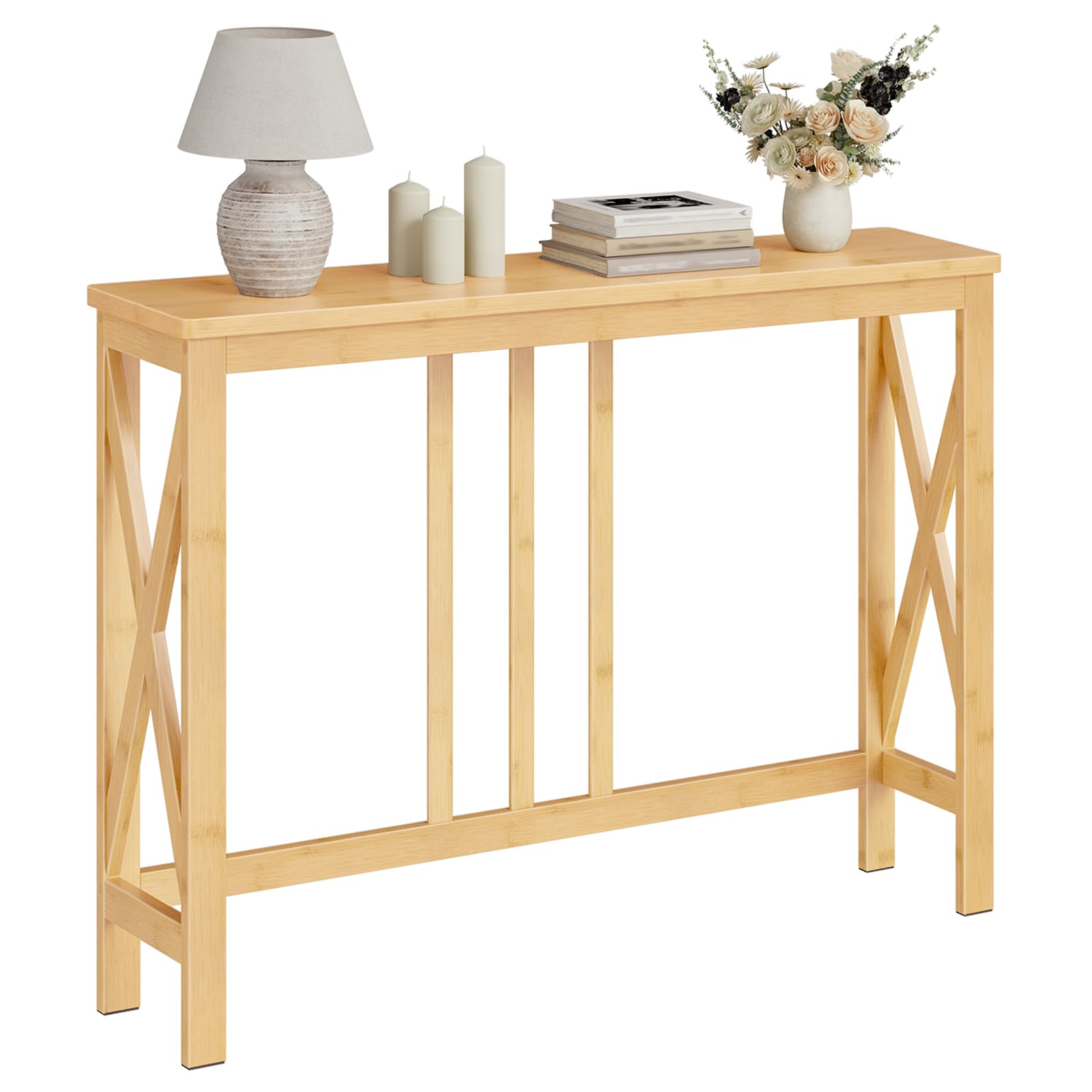 hoobro-console-table-console-bambou-troit-naturel image 1