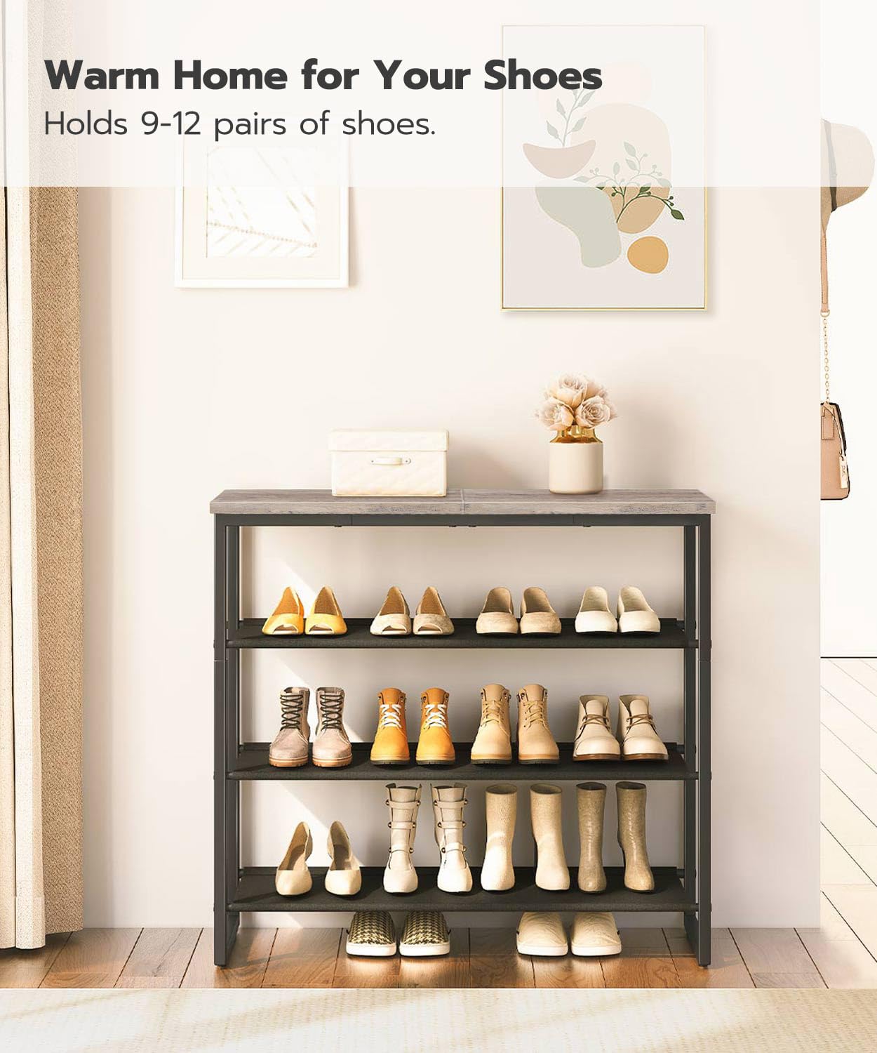 hoobro-shoe-racks-meuble-chaussures-4-niveaux-greige-tissu image 6