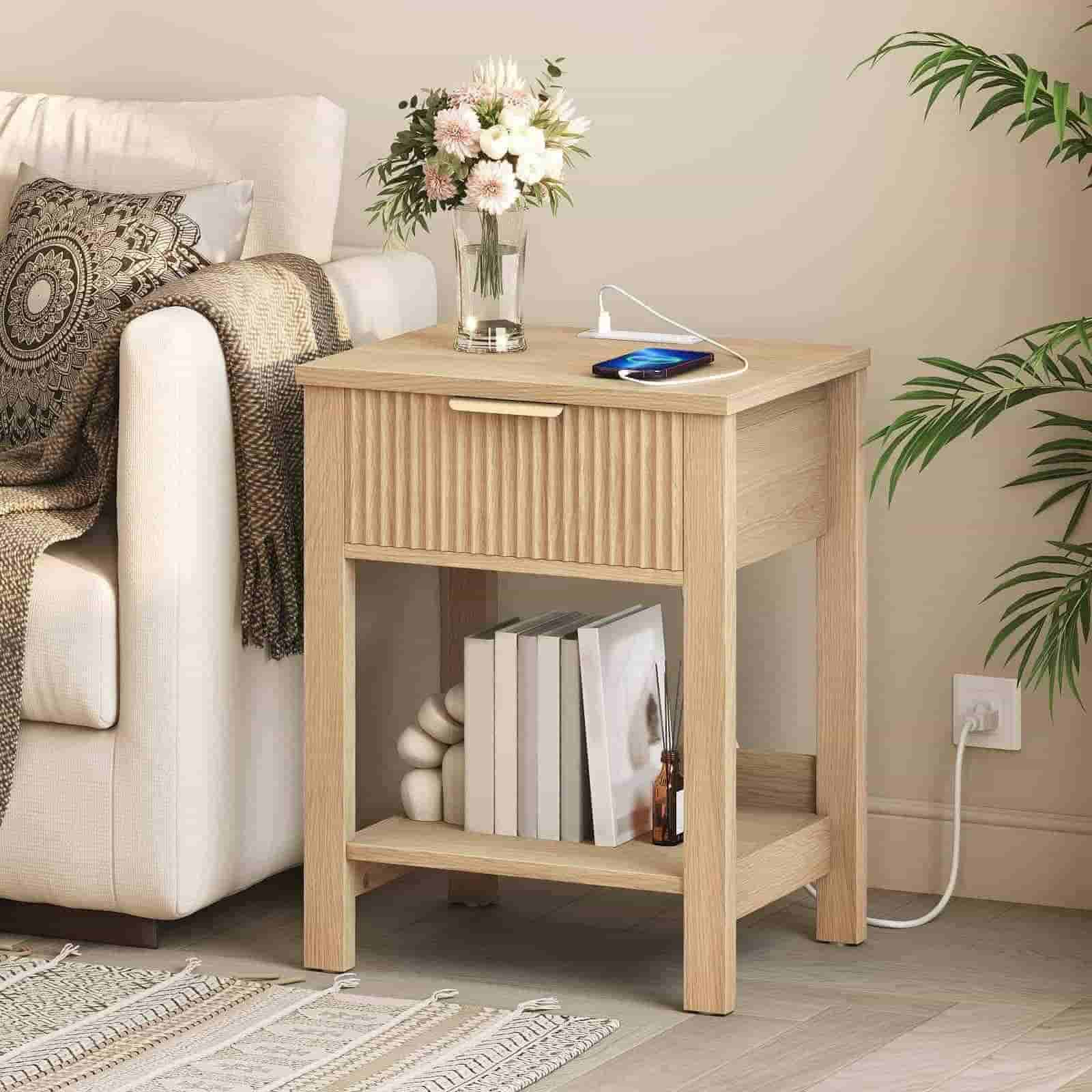 hoobro-table-de-chevet-bois-naturel-cannel-e-prise-usb-c image 7