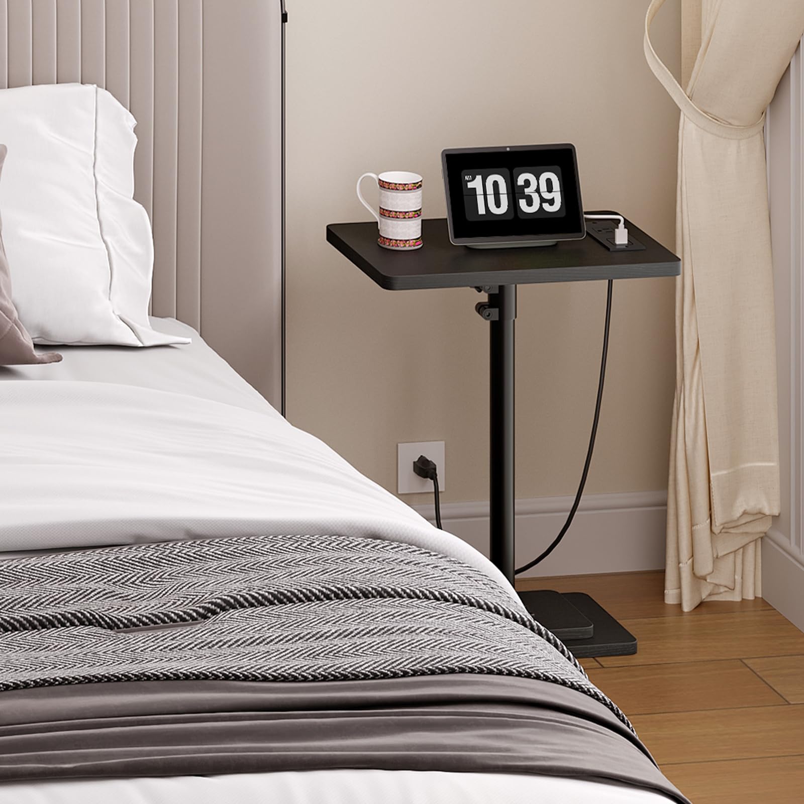 hoobro-bb425ubz01-table-d-appoint-noire-hauteur-r-glable-prise image 5