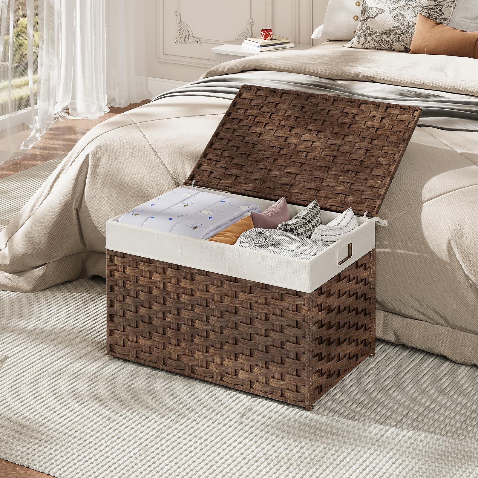 hoobro-panier-rangement-osier-marron-65l-couvercle-br265cw01 image 4