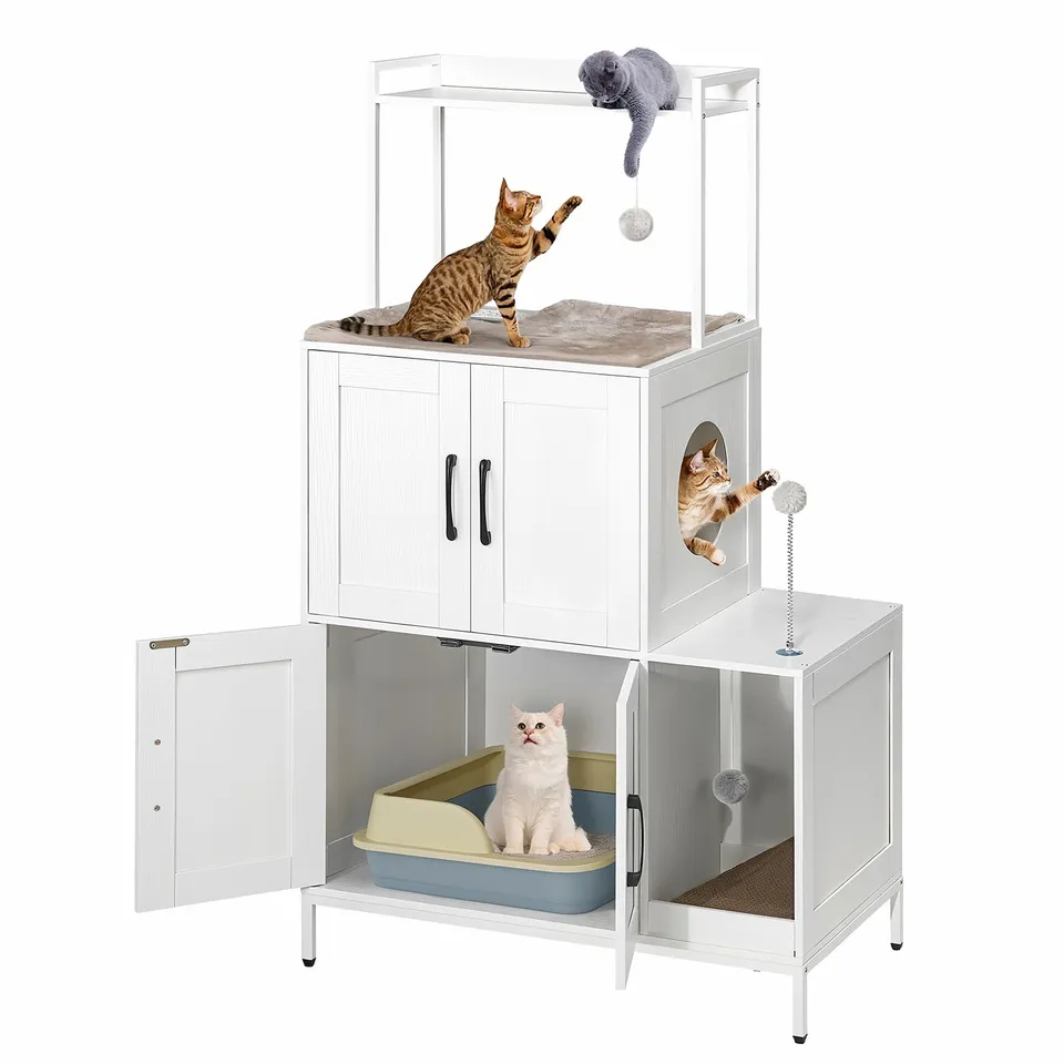 hoobro-pet-furniture-meuble-liti-re-chat-blanc-2-en-1 image 1