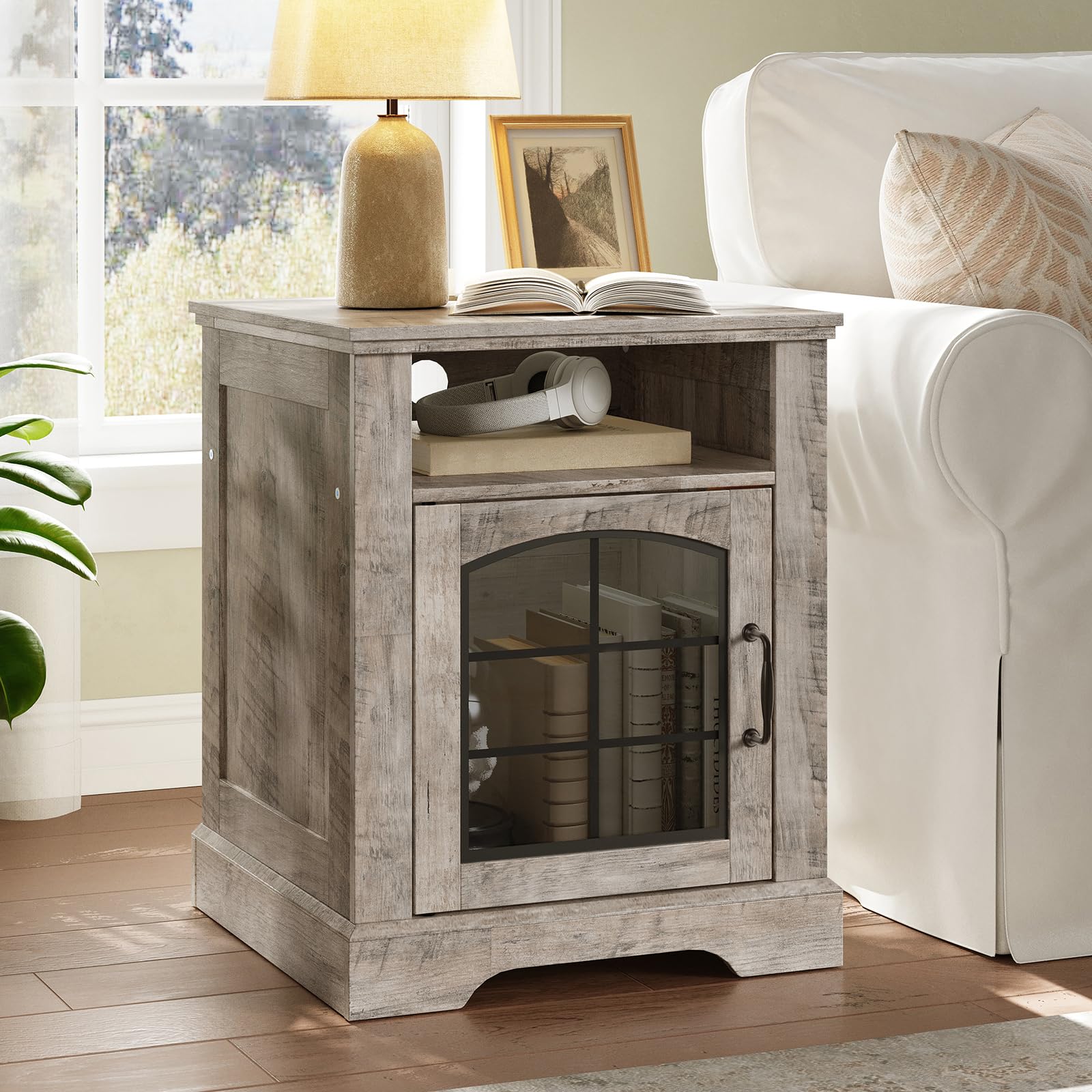 hoobro-side-tables-bout-de-canap-45-cm-greige-avec-prise image 2