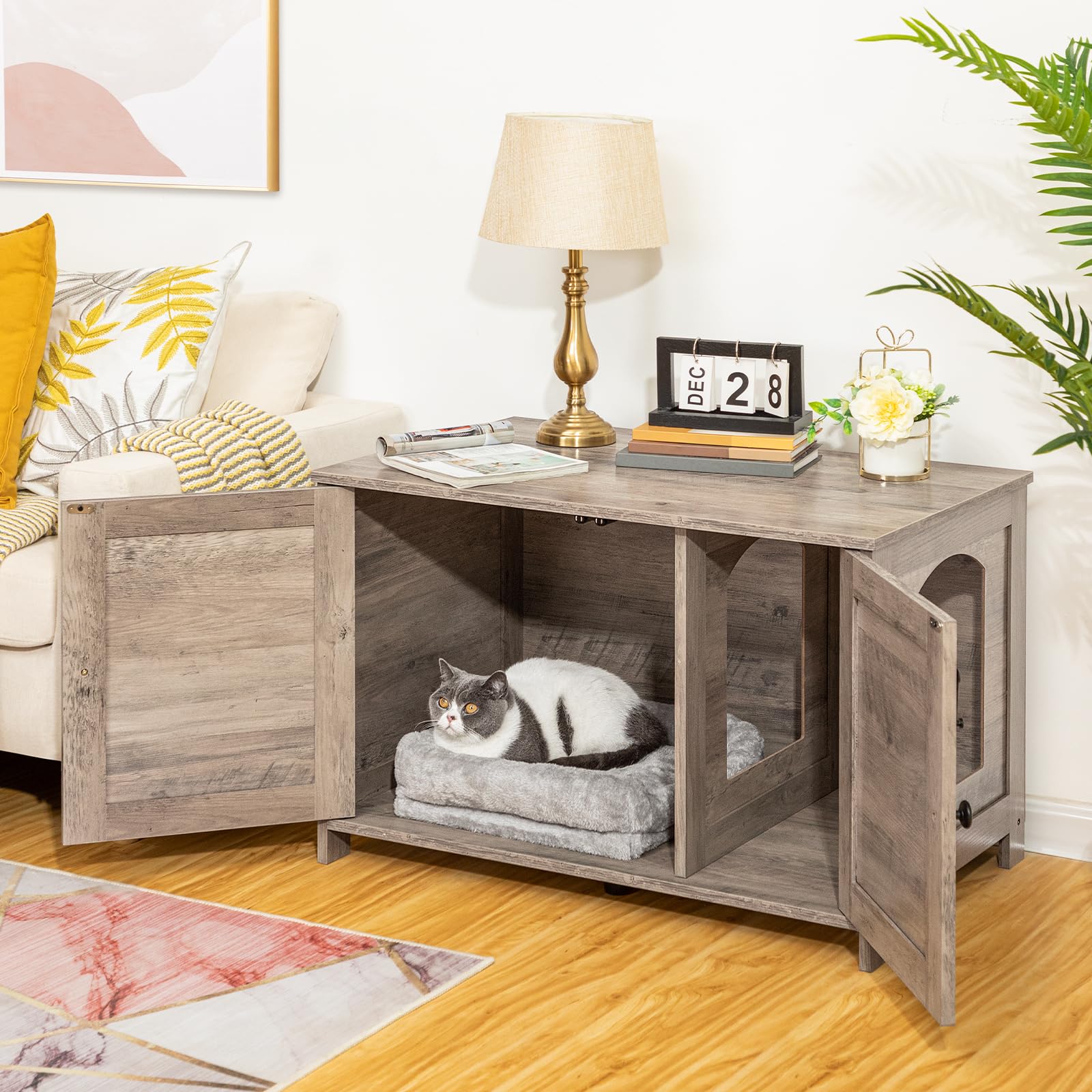 hoobro-pet-furniture-meuble-liti-re-chat-greige-avec-s-parateur image 8
