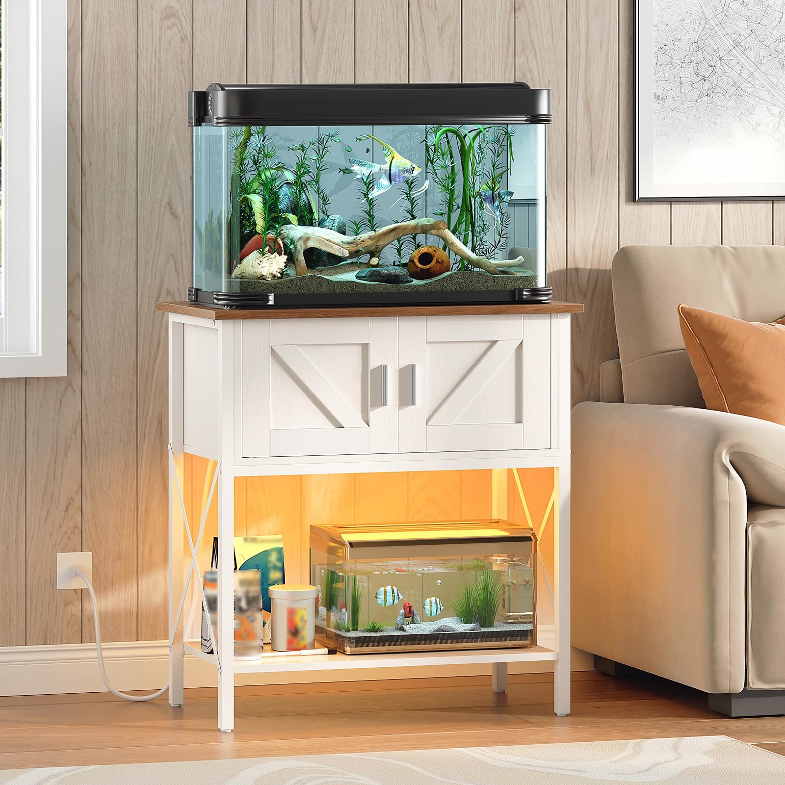 hoobro-fish-tank-stands-meuble-aquarium-blanc-led-75-l image 2